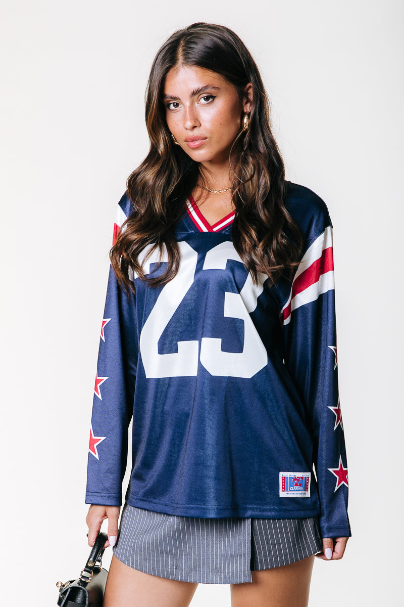 Kayla Football T-shirt | Canal blue