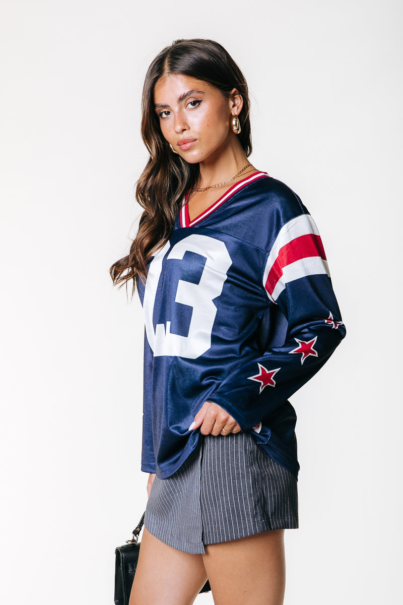 Kayla Football T-shirt | Canal blue