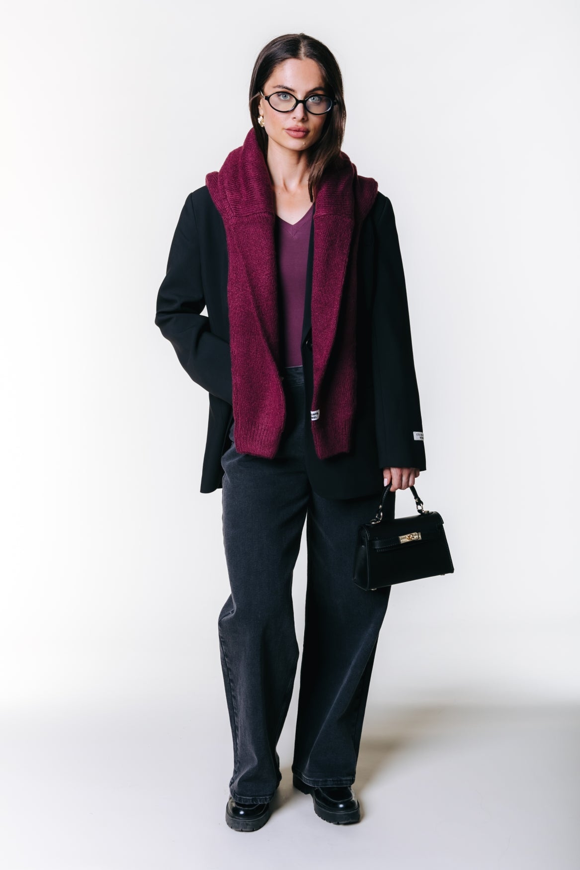 Fitted Longsleeve V-neck Top | Merlot Red