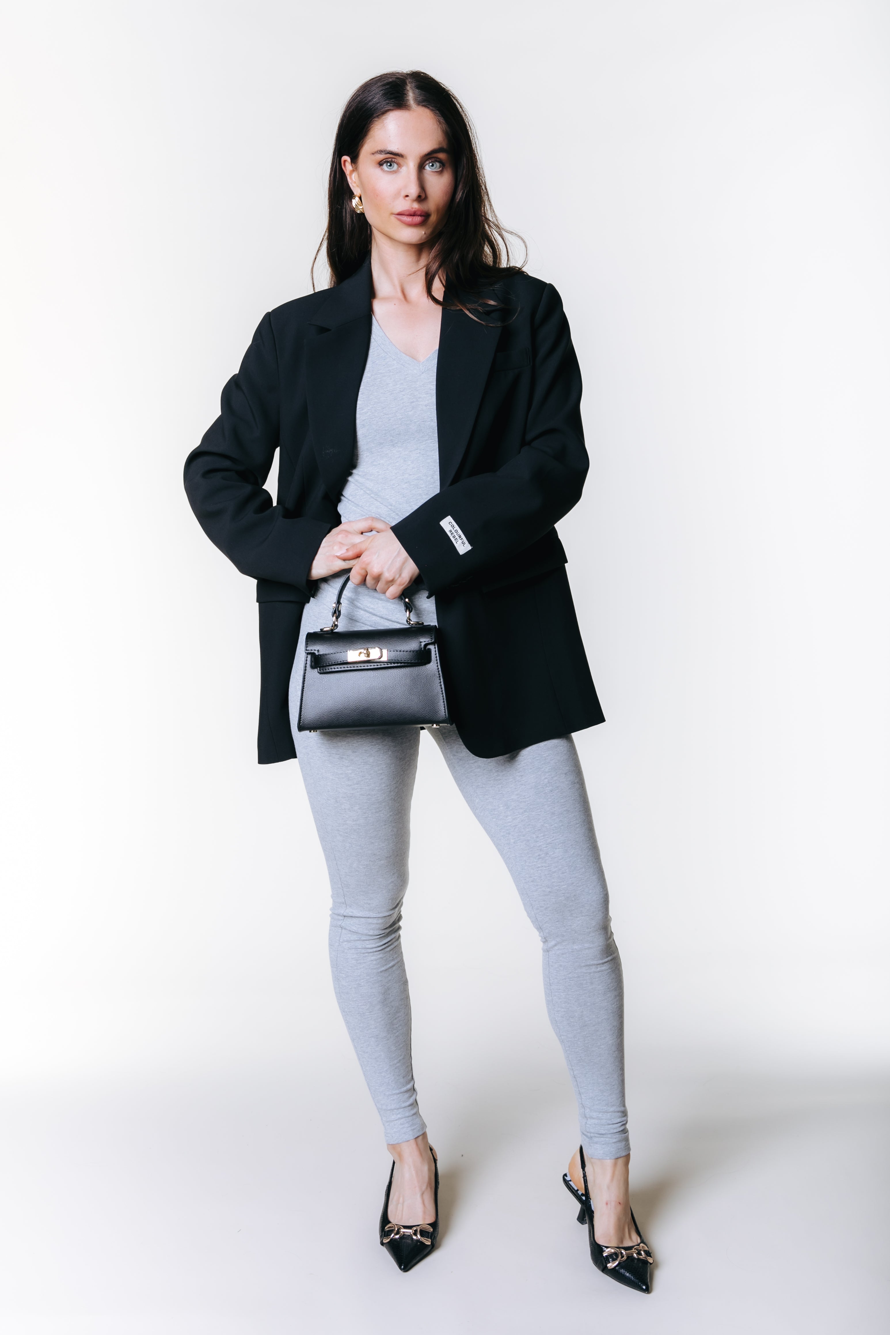 Fitted Longsleeve V-neck Top | Medium grey melange