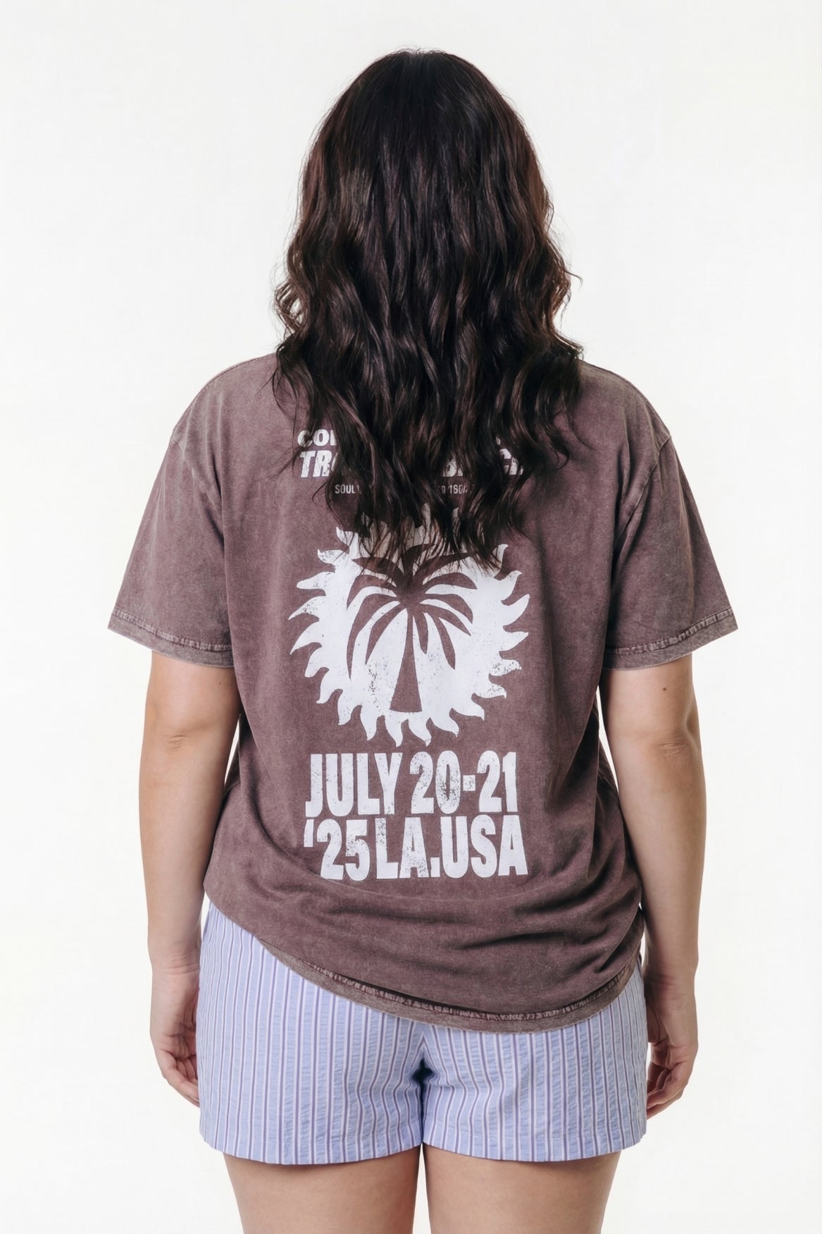 Tropical Beach Tour Acid Wash Tee - Curve | Warm Brown