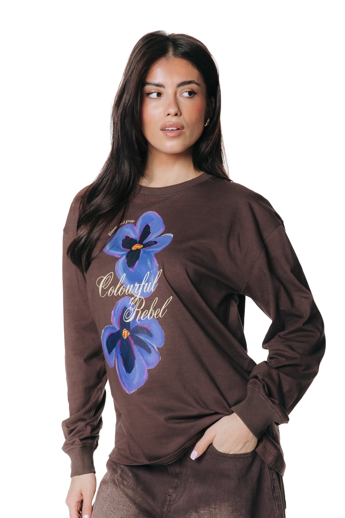 Handpainted Flowers Longsleeve | Brown