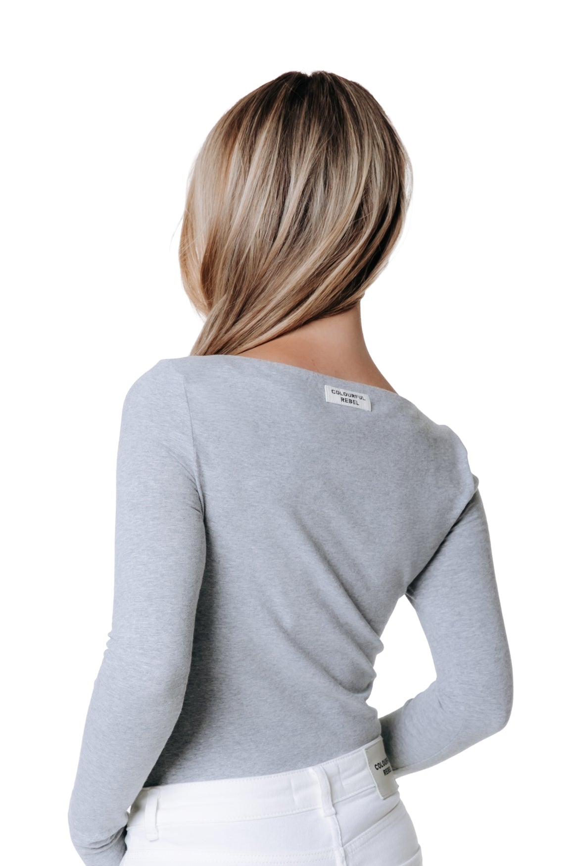 Fitted Boatneck Top | Medium grey melange