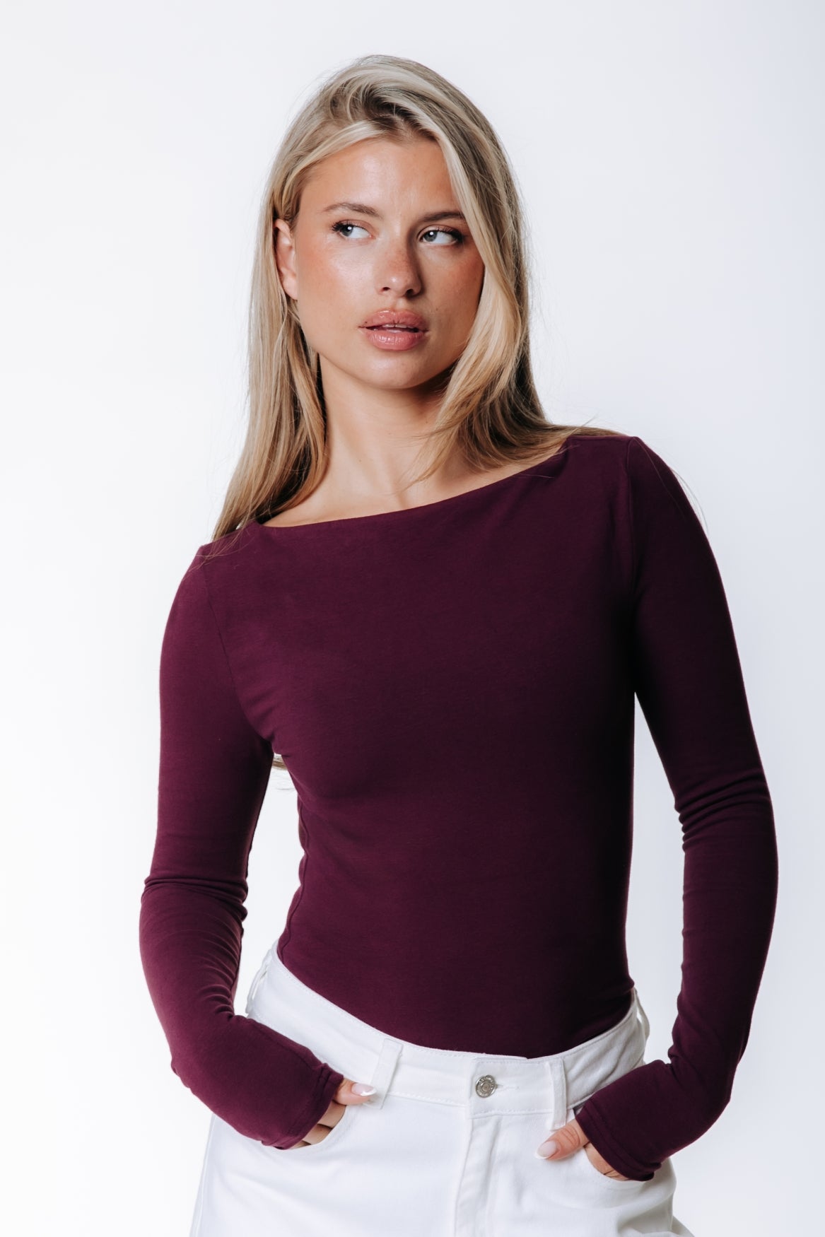 Fitted Boatneck Top | Merlot Red