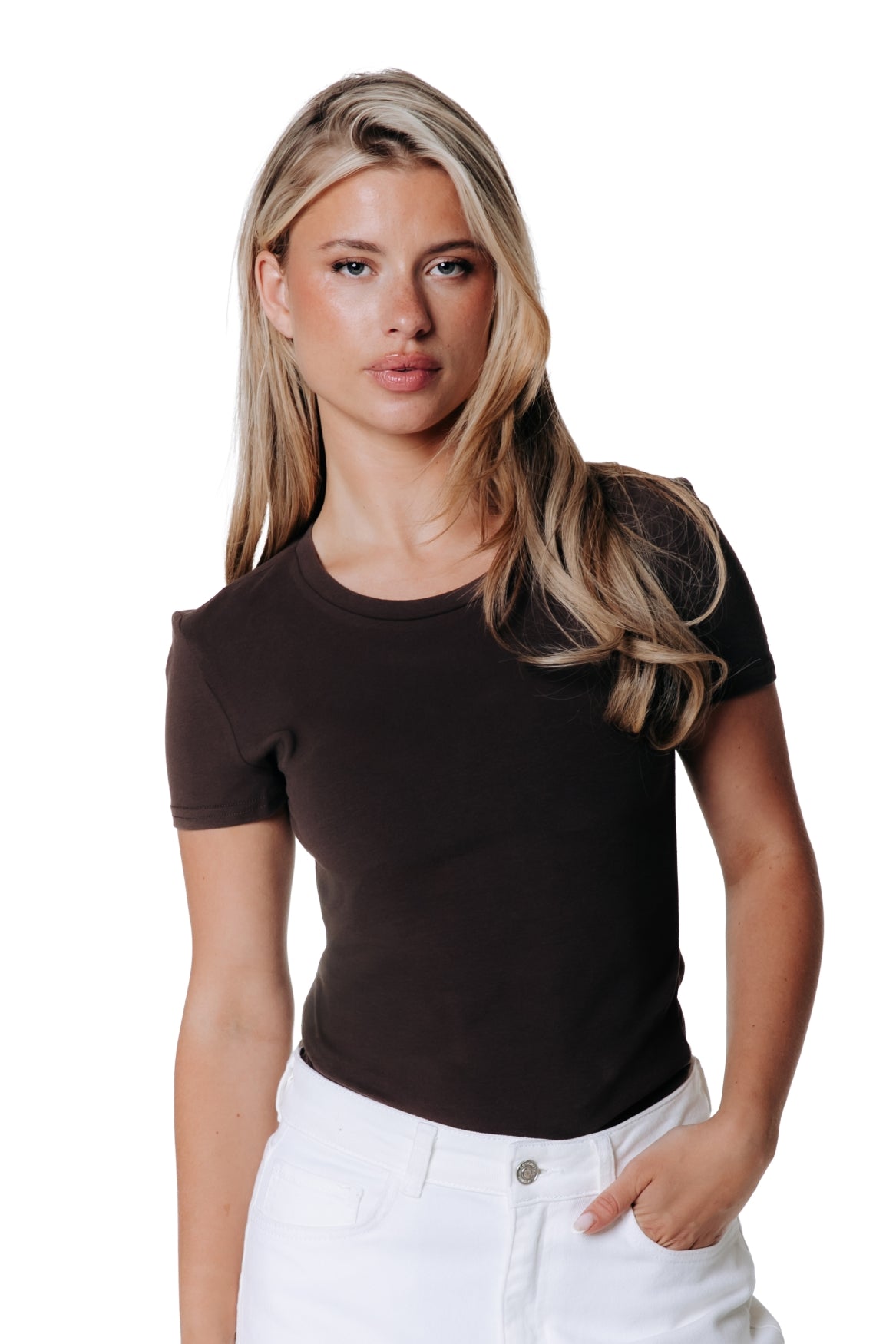 Fitted Wideneck T-shirt | Darkest Brown