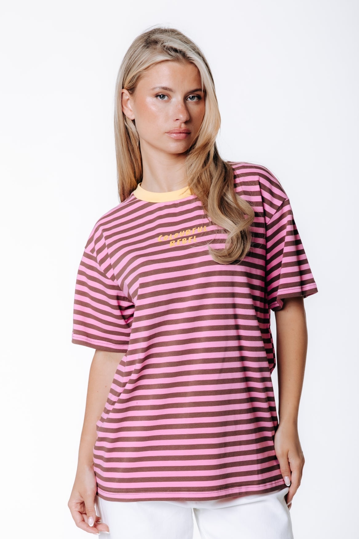 Striped Logo T-shirt | Brown/Pink