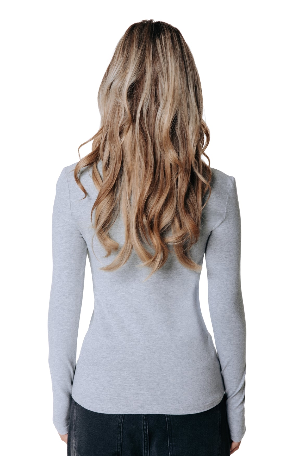 Fitted Turtleneck Top | Medium grey melange