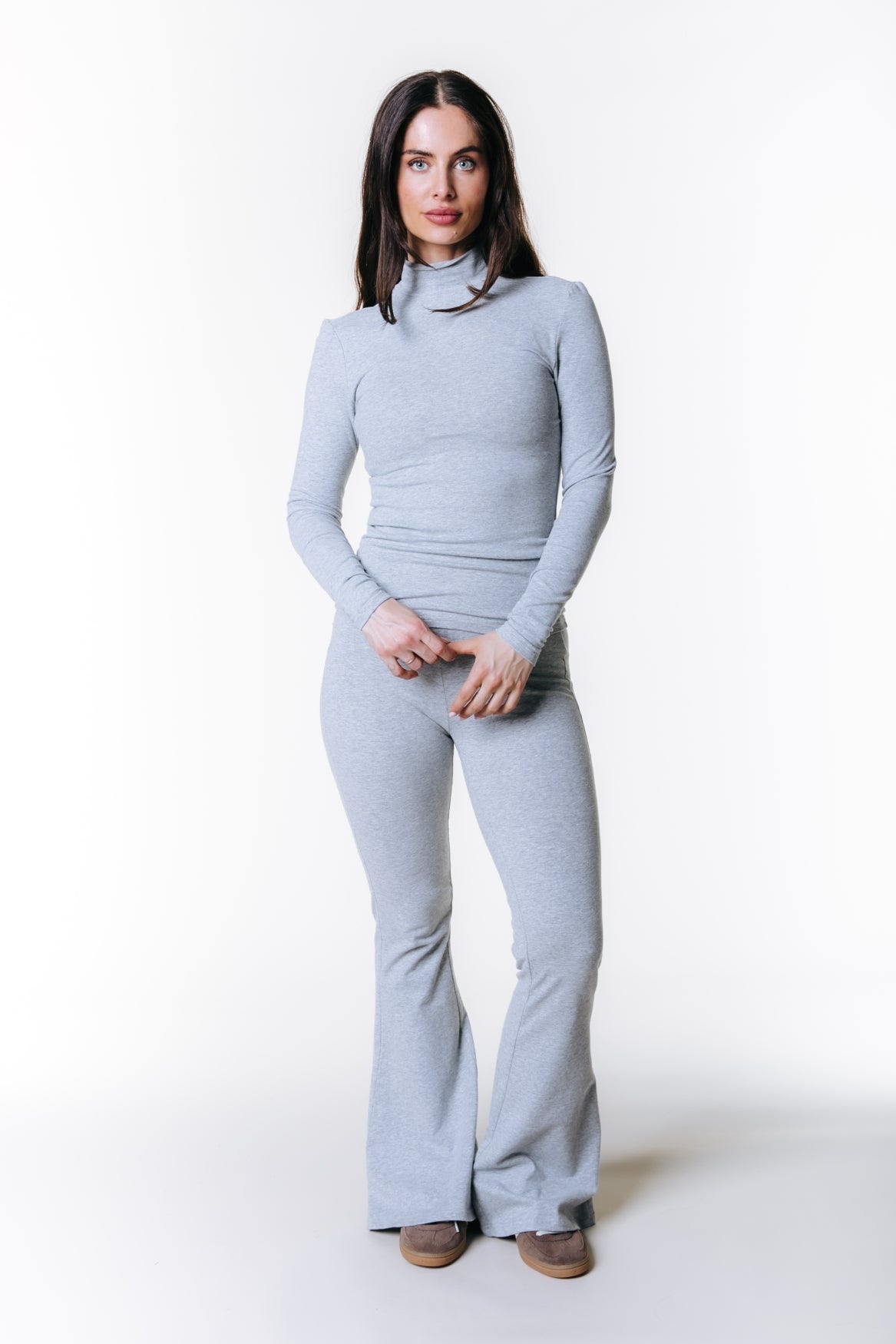Fitted Turtleneck Top | Medium grey melange