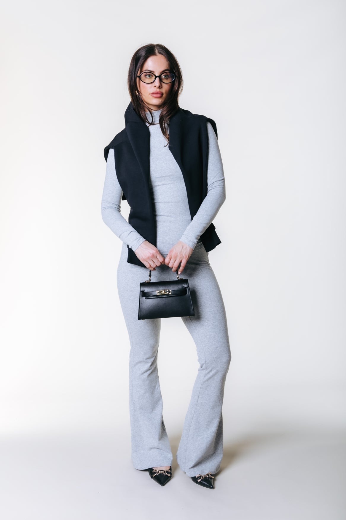 Uni Fitted Turtleneck Top | Medium grey melange