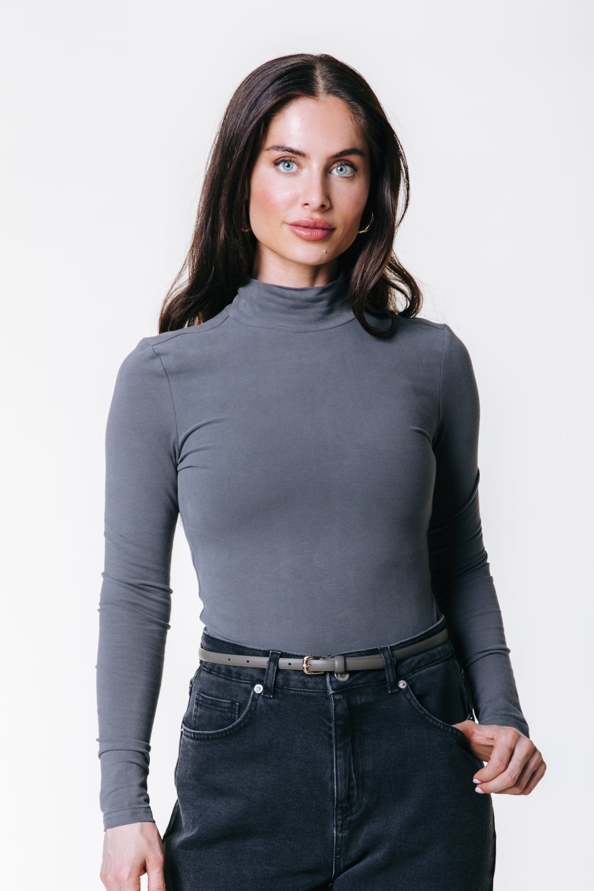 Uni Fitted Turtleneck Top | Dark grey