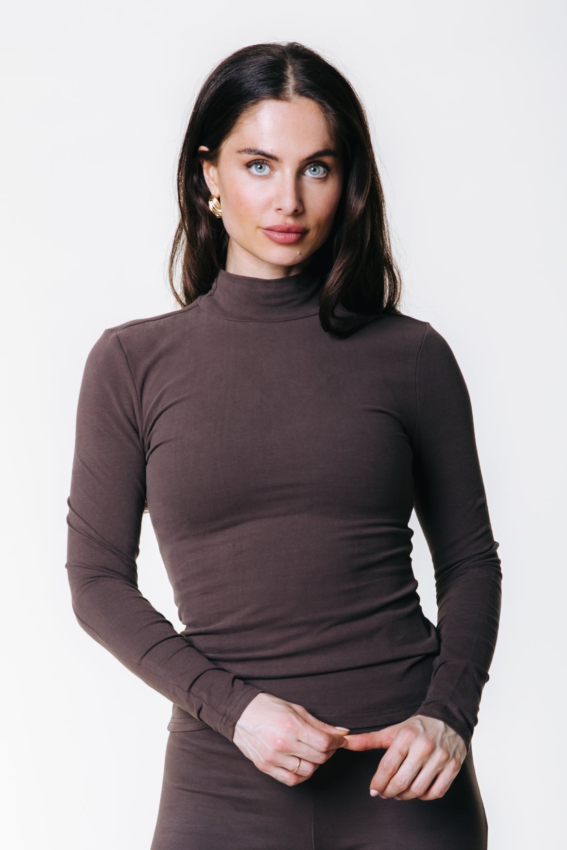 Uni Fitted Turtleneck Top | Brown