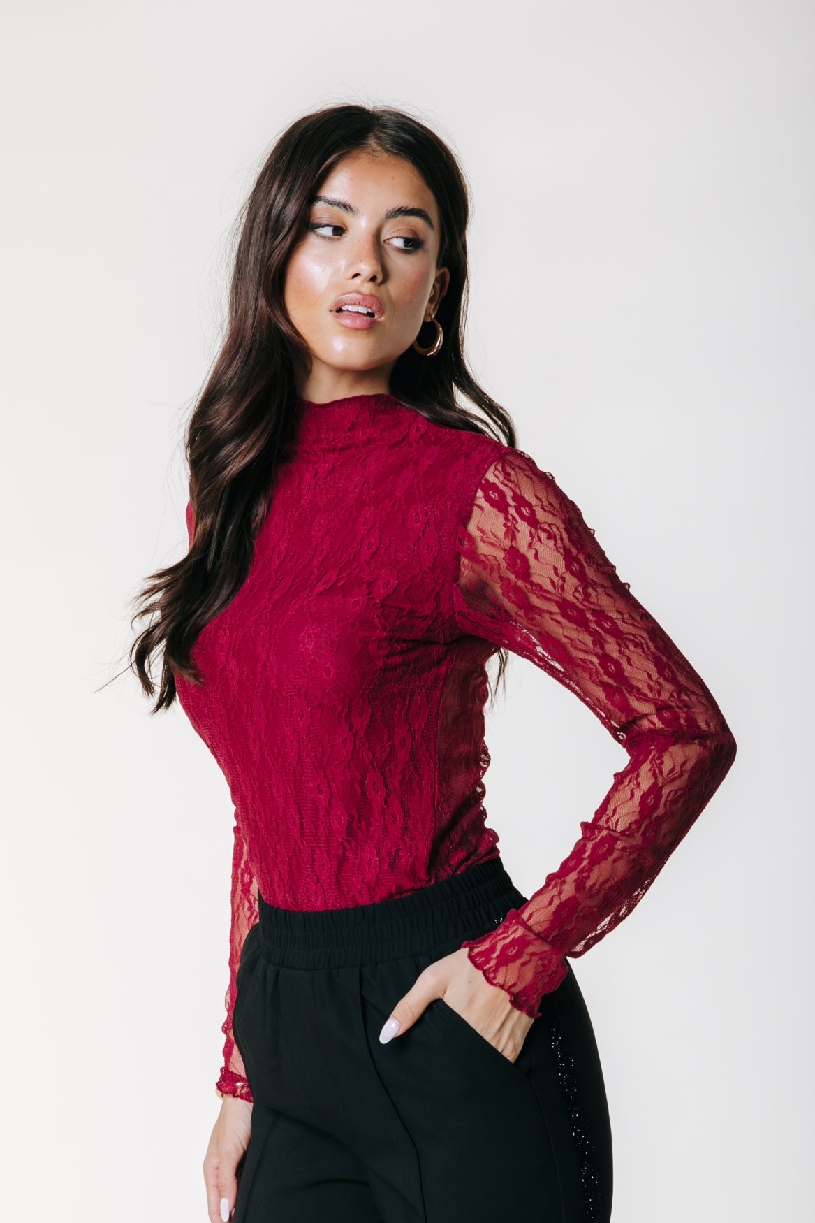 Noe Lace Top | Merlot Red