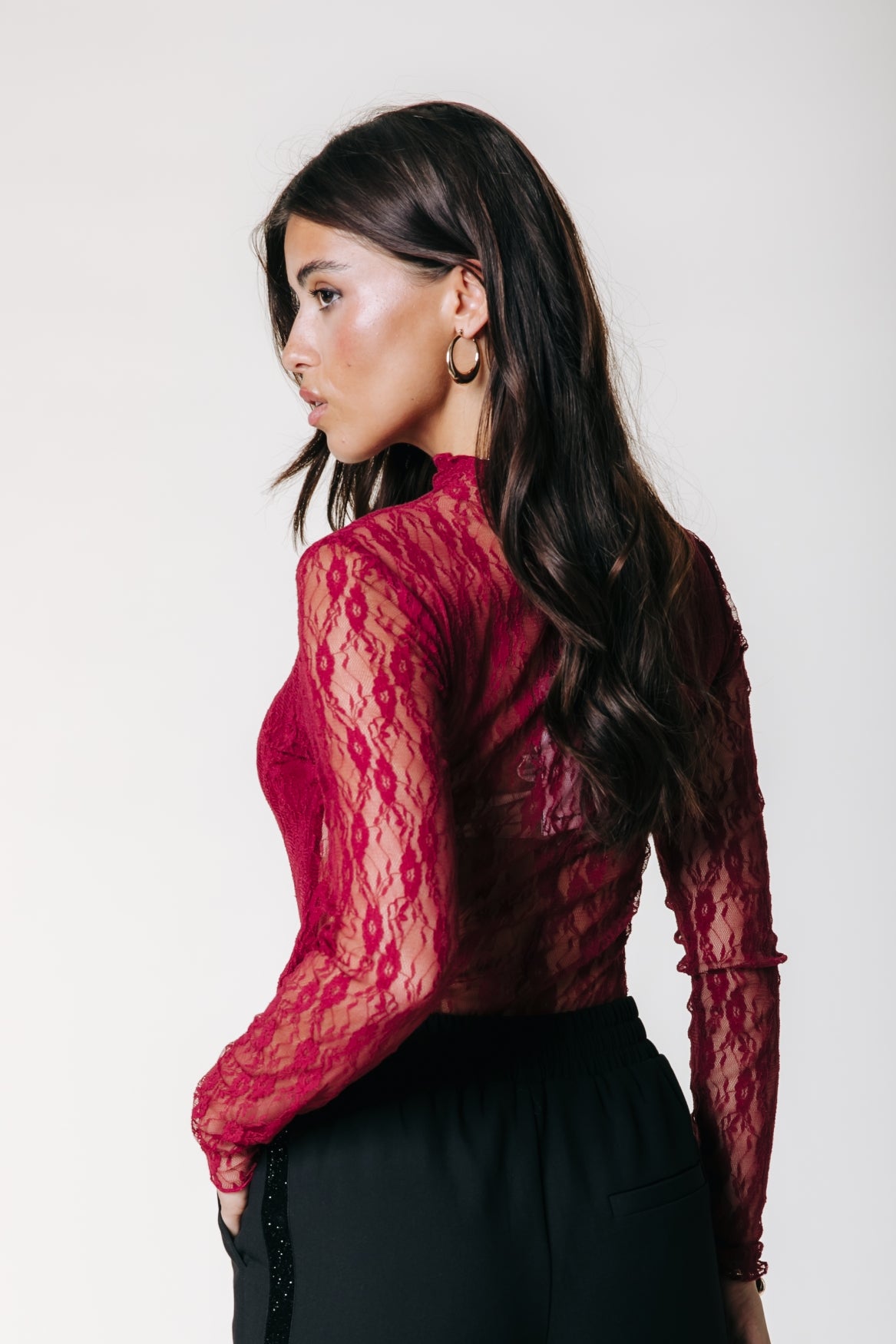 Noe Lace Top | Merlot Red