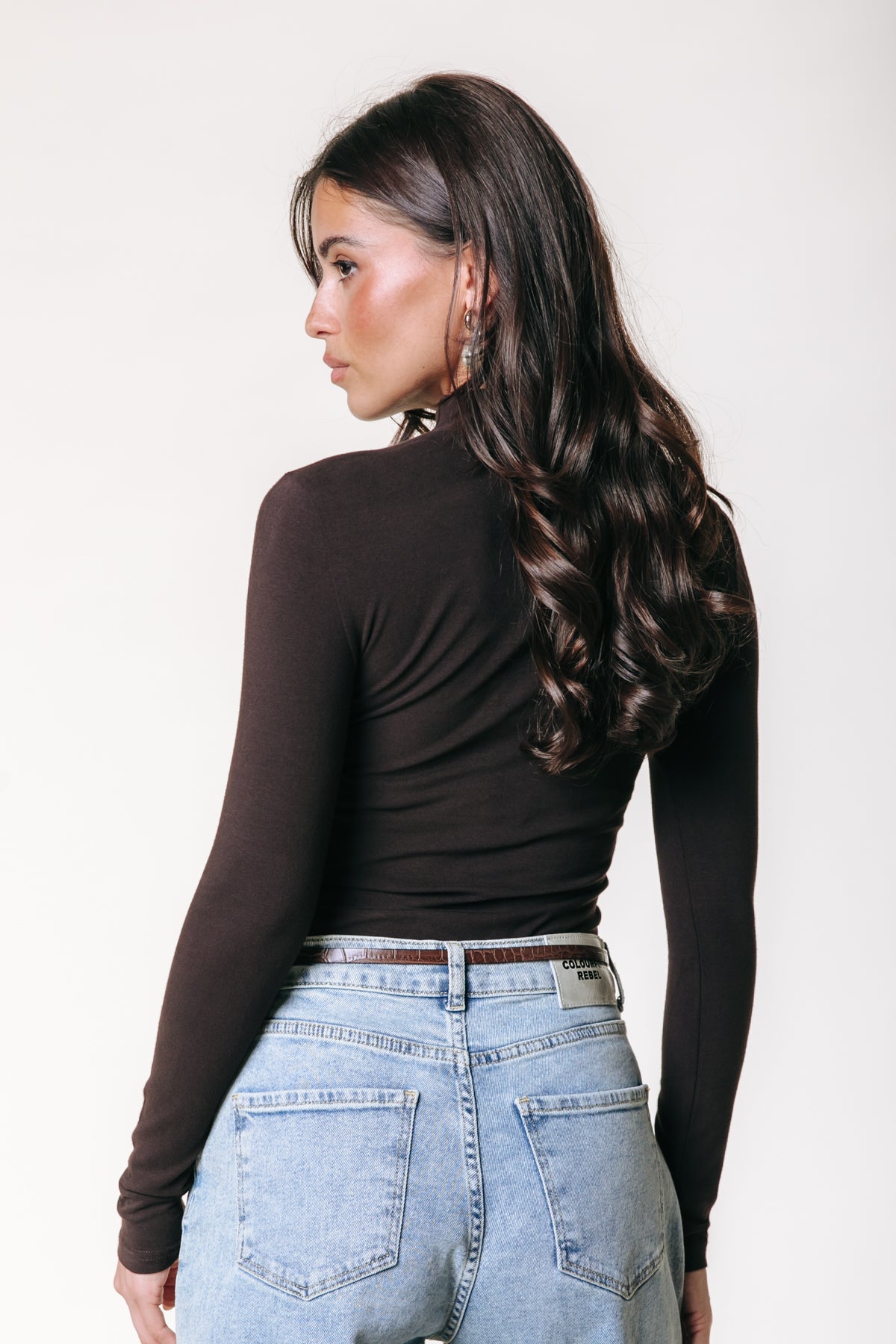 Uni Fitted Turtleneck Top | Darkest Brown