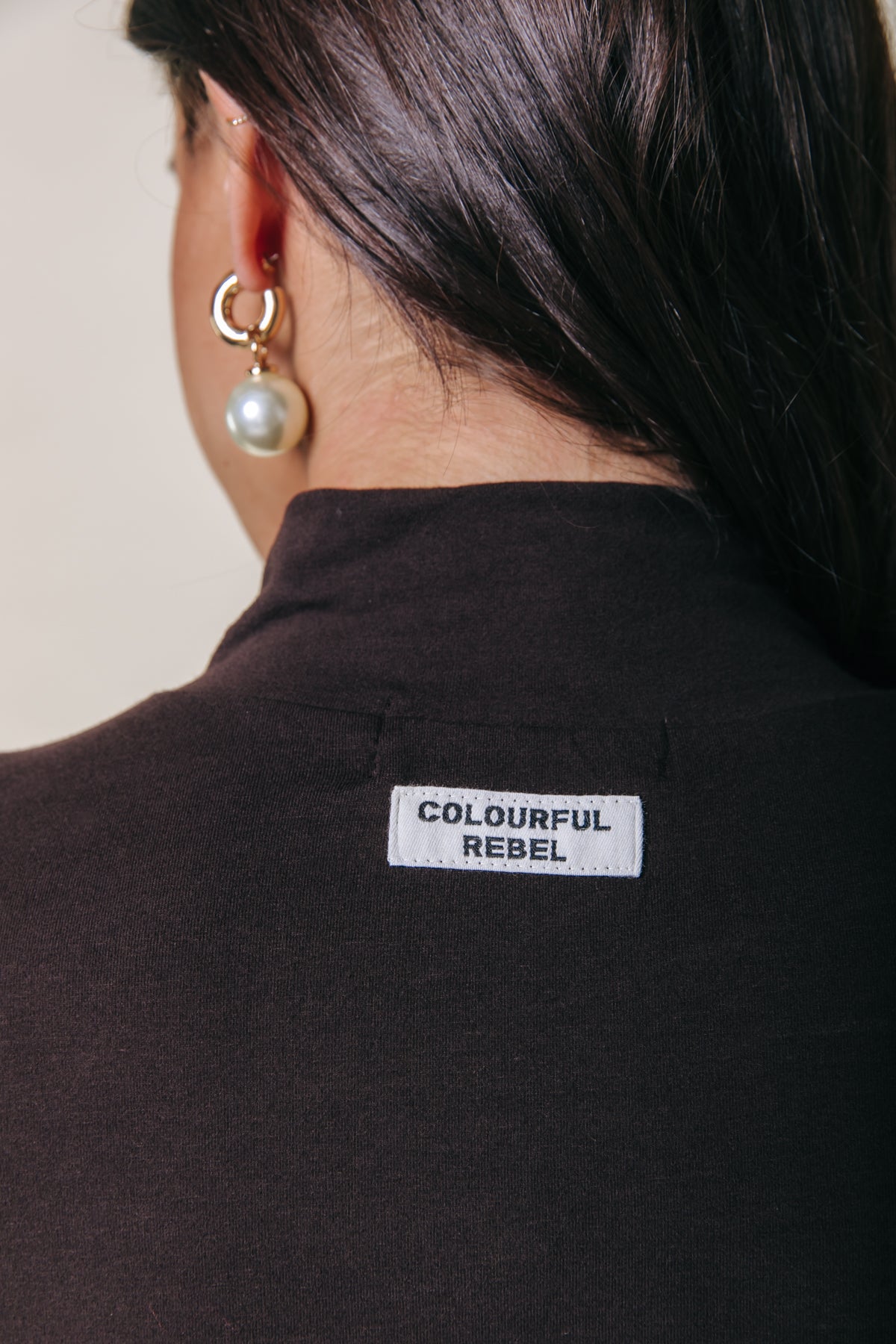 Uni Fitted Turtleneck Top | Darkest Brown