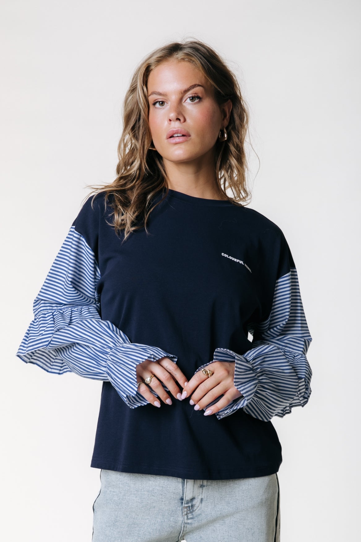 Yaz Contrast Sleeve Top | Dark Navy