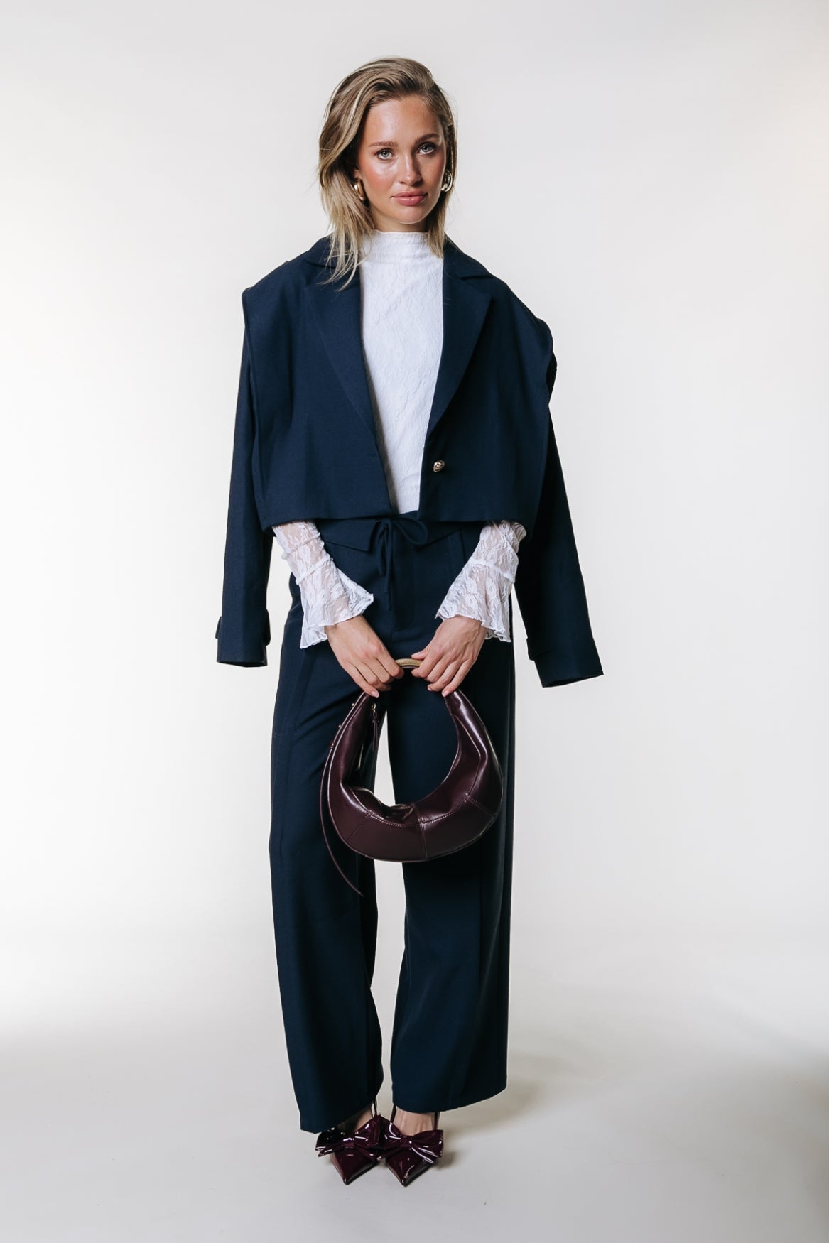 Nena Lace High Neck Top | Off white