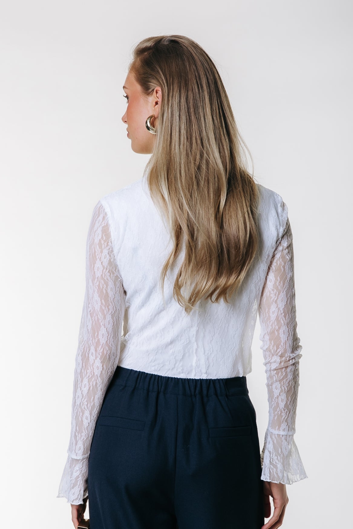 Nena Lace High Neck Top | Off white