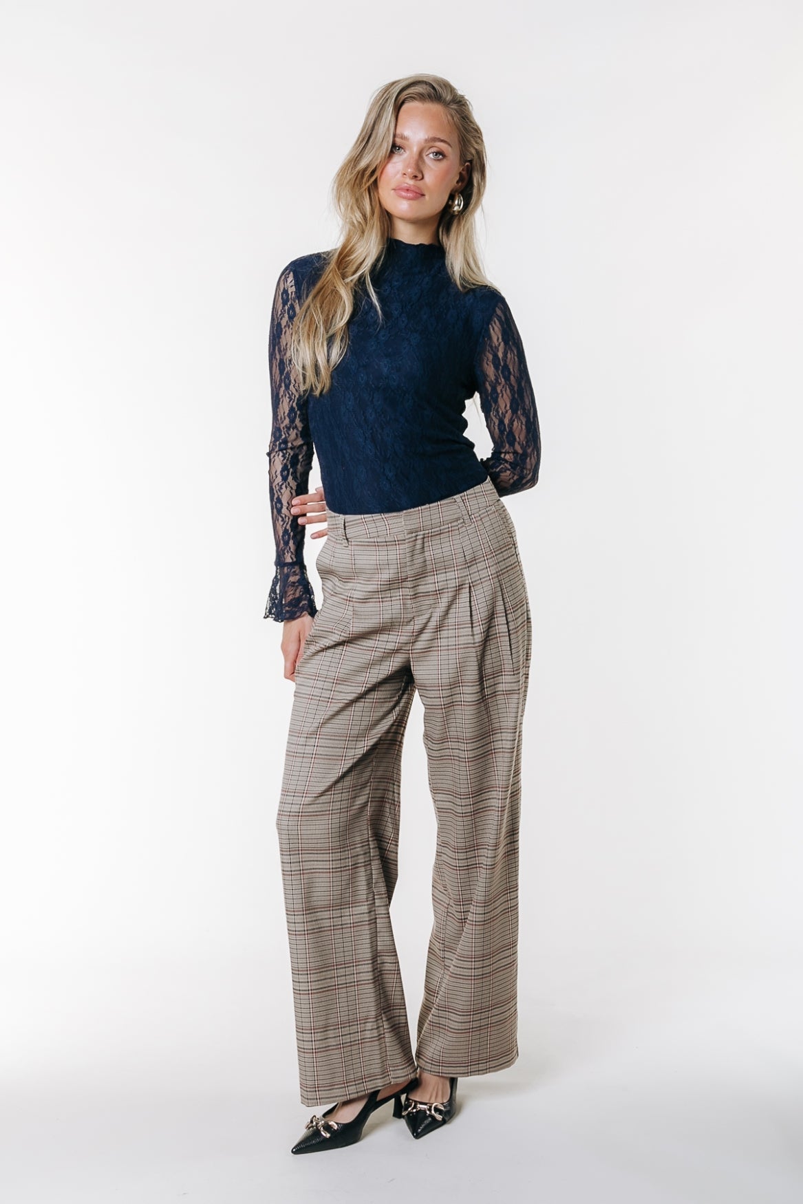 Nena Lace High Neck Top | Navy