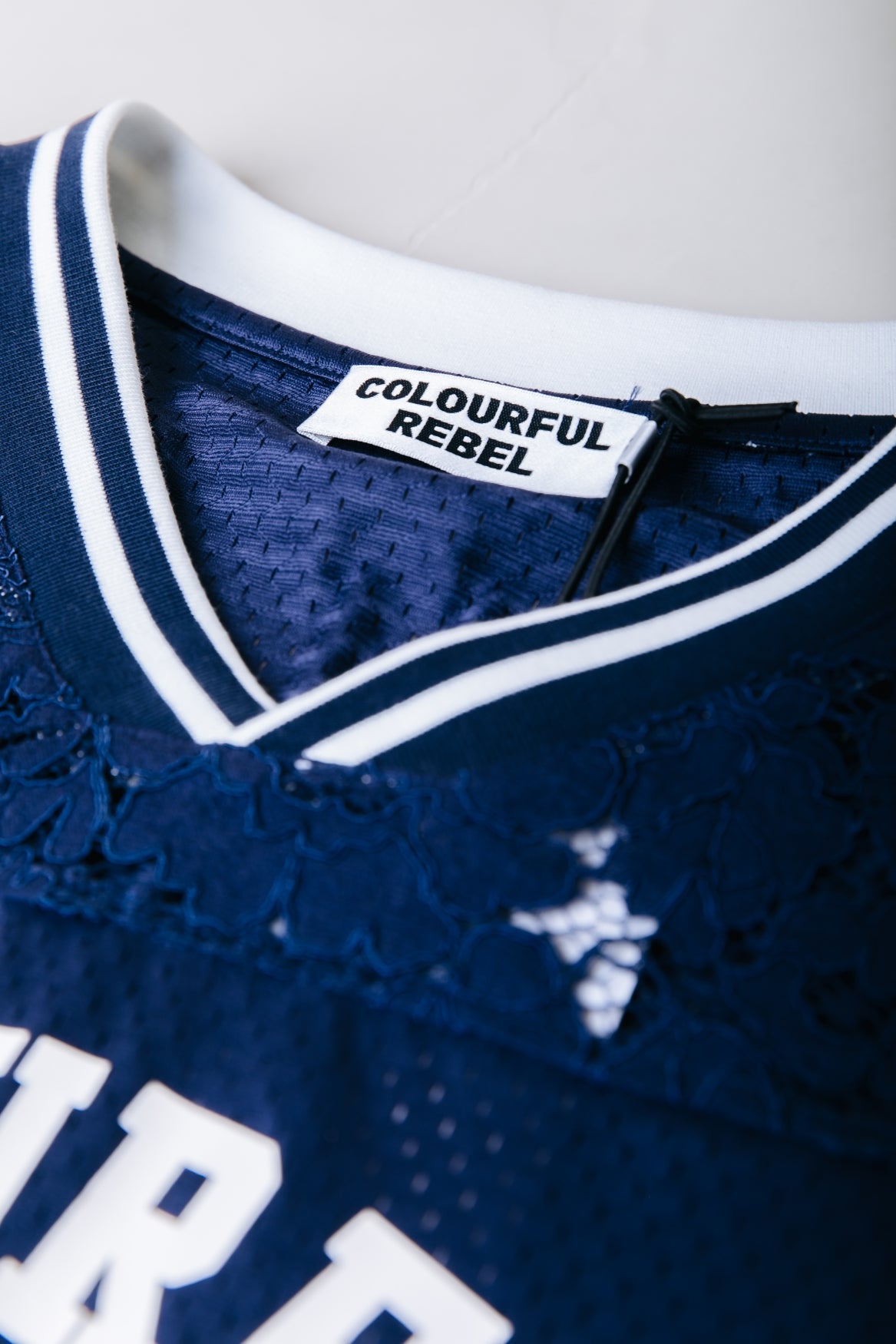 Tayla 33 Lace Mesh Football Tee | Deep blue