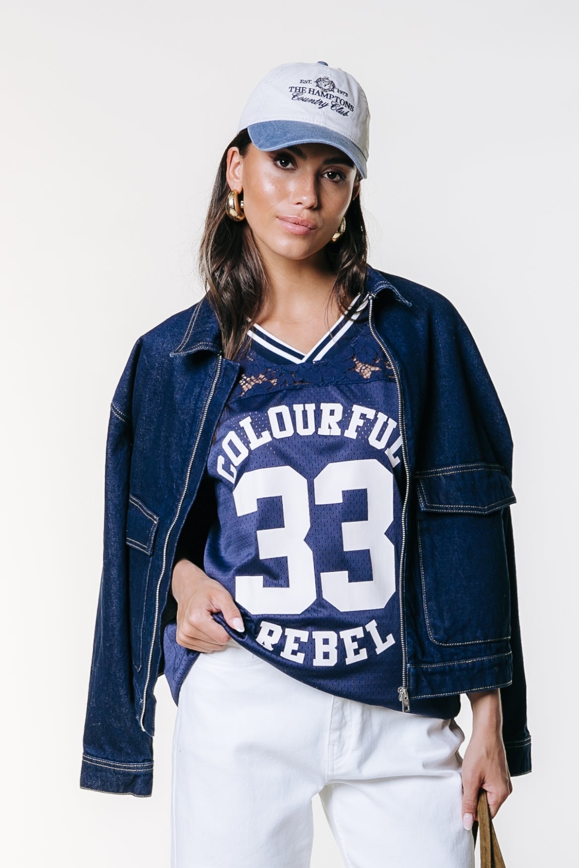 Tayla 33 Lace Mesh Football Tee | Deep blue