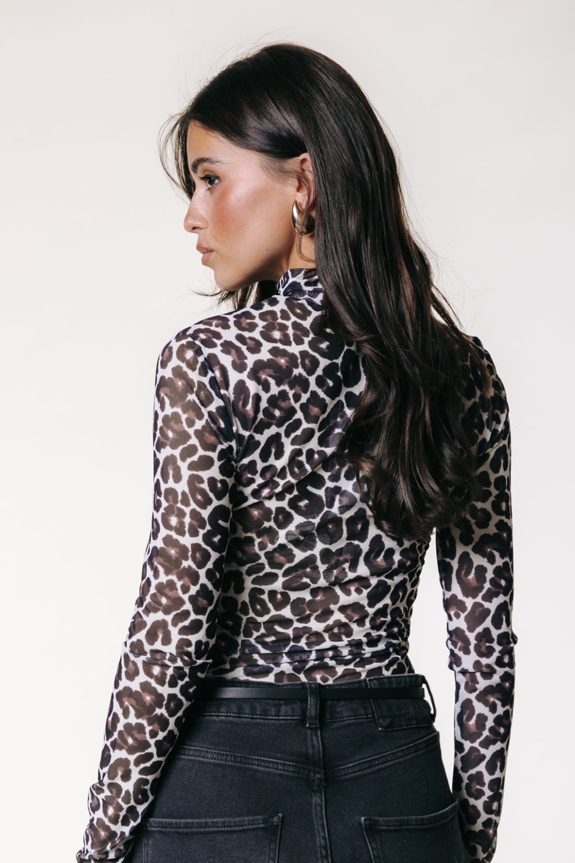 Neyo Leopard Mesh Turtleneck Top | Brown
