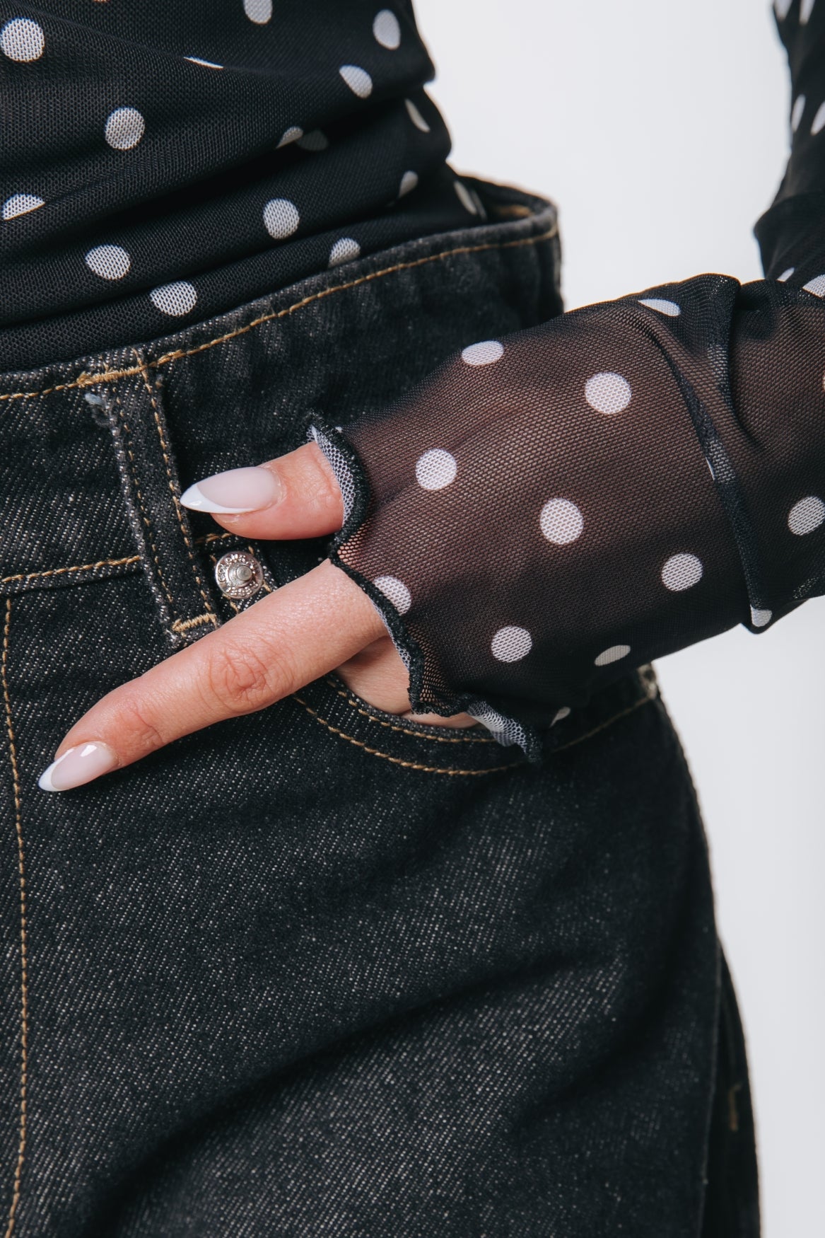 Neyo Dots Mesh Turtleneck Top | Black