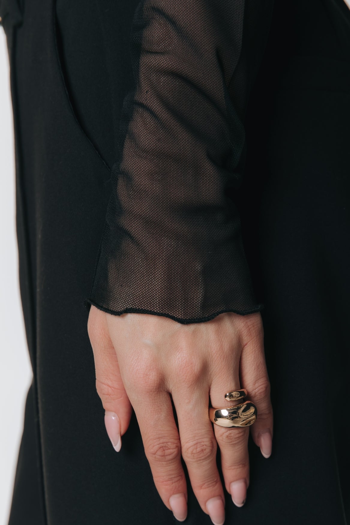 Mesh Turtleneck Top | Black