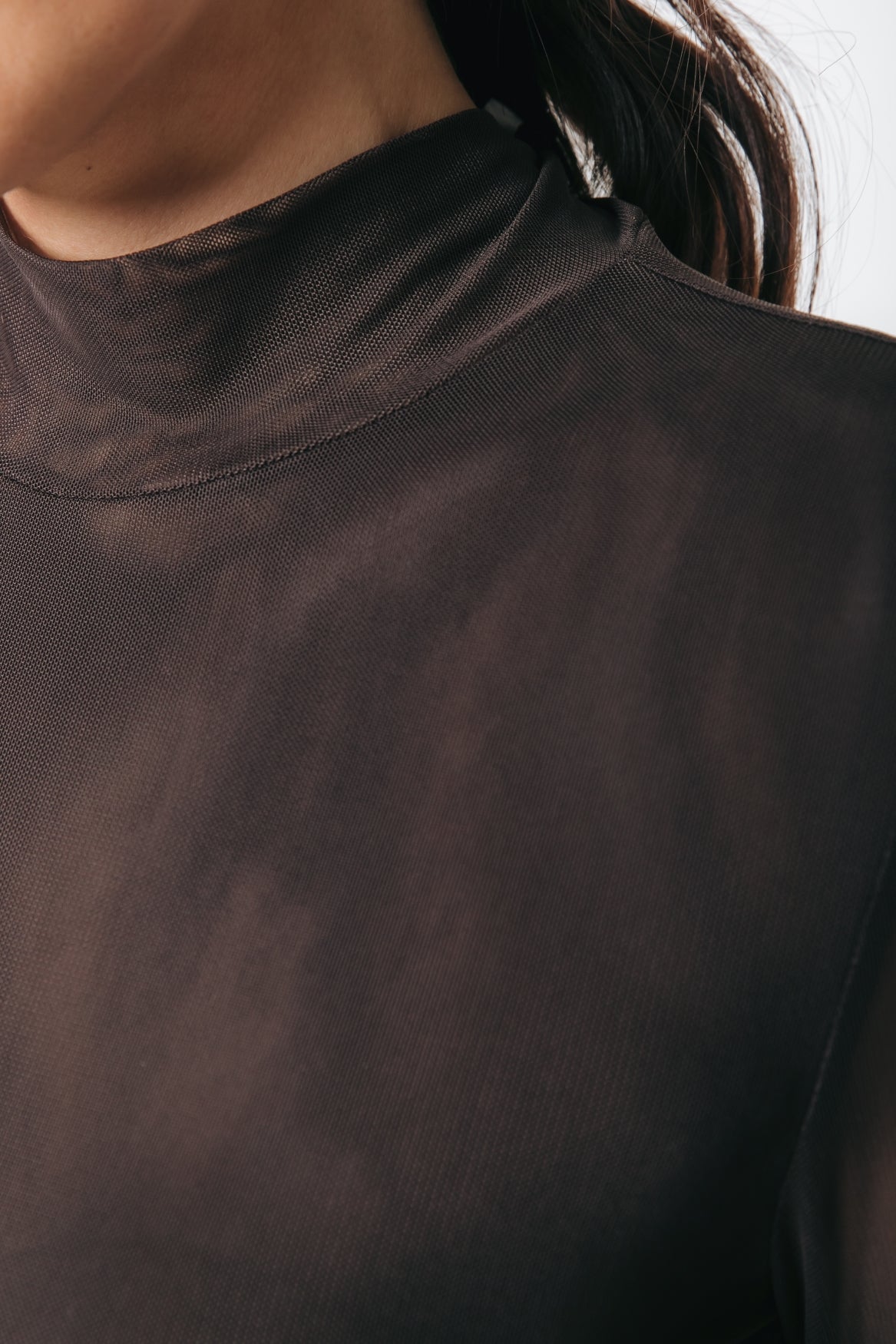 Mesh Turtleneck Top | Darkest Brown