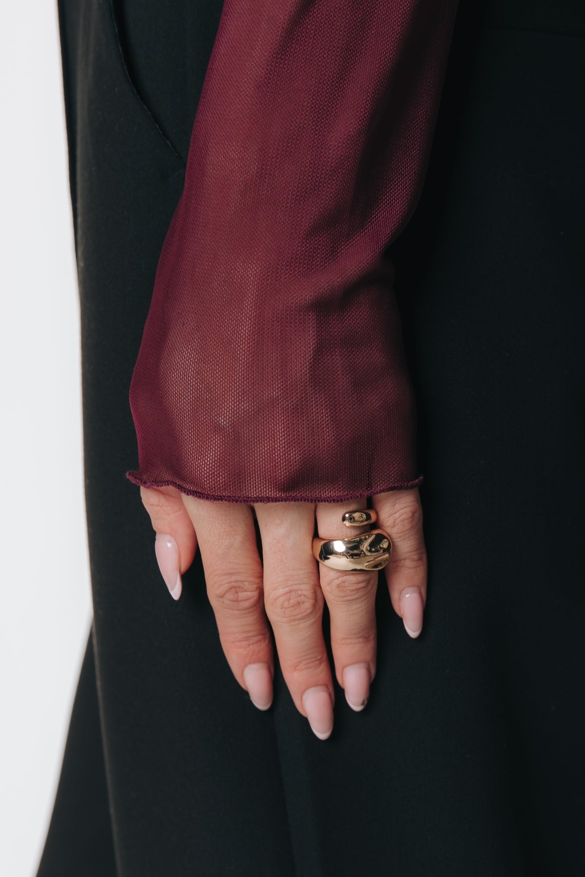 Mesh Turtleneck Top | Merlot Red