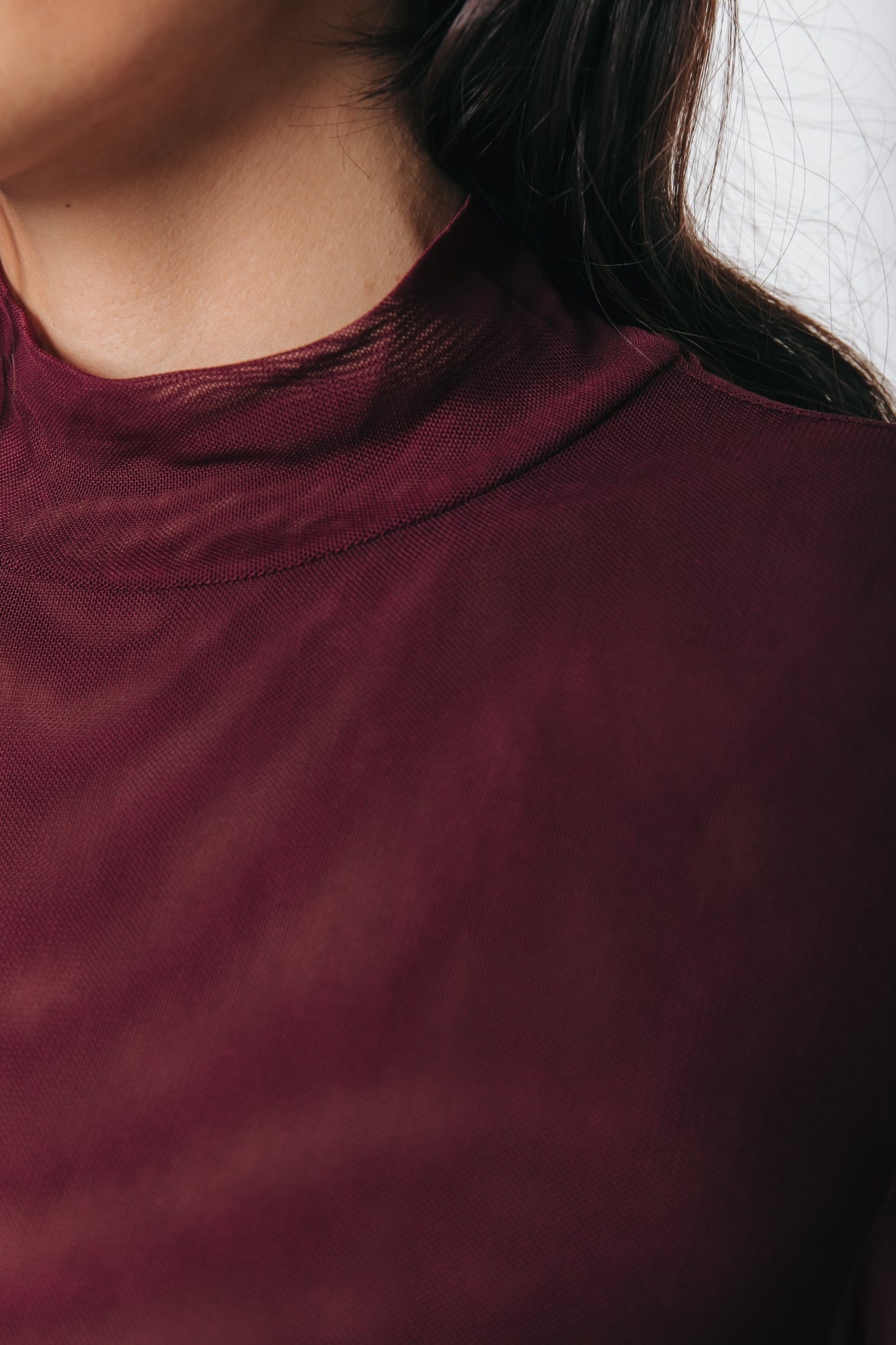 Mesh Turtleneck Top | Merlot Red