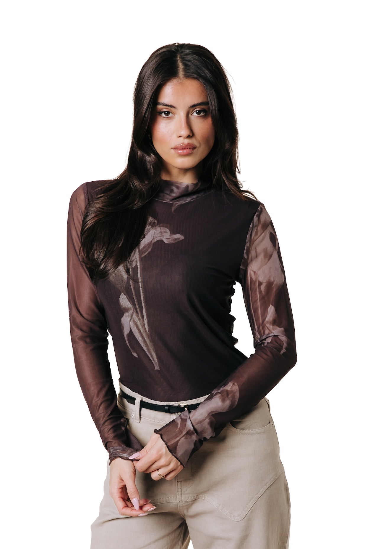 Neyo Flower Mesh Top | Brown