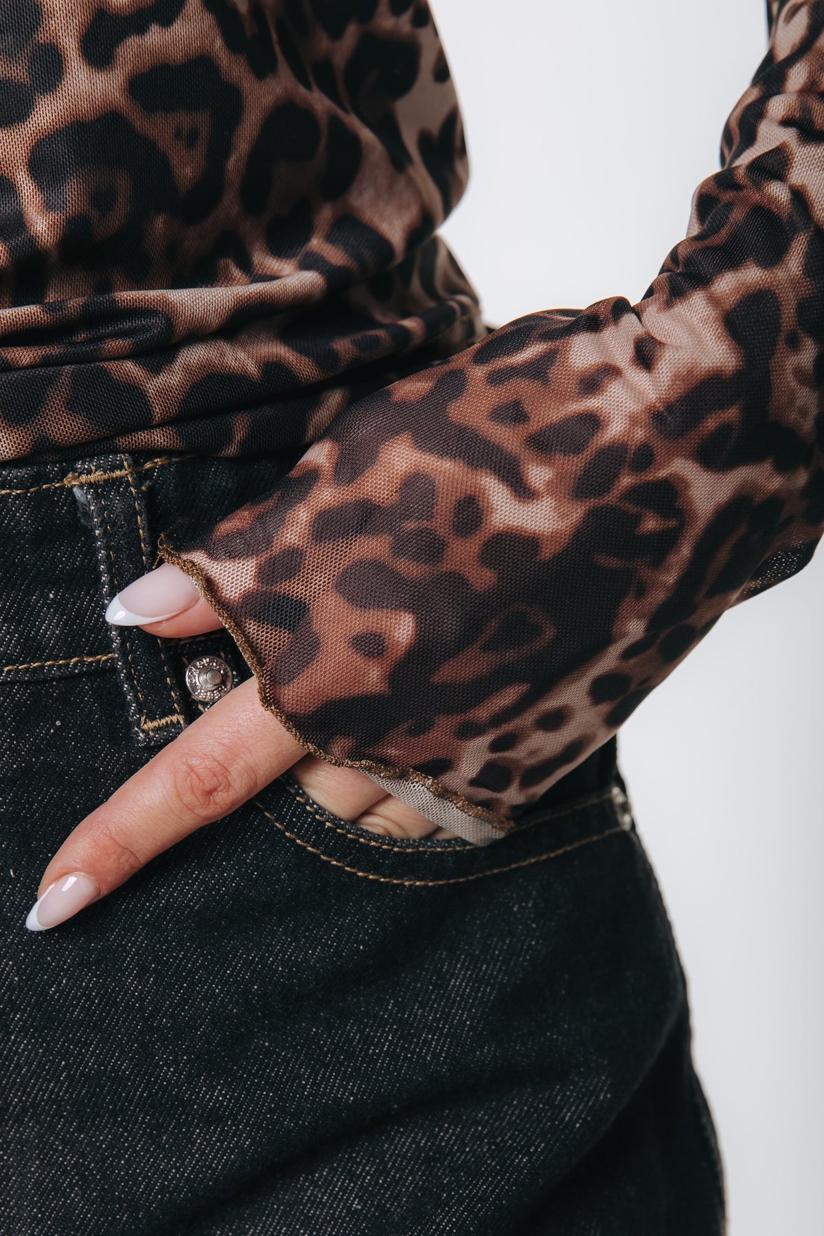 Neyo Leopard Mesh Turtleneck Top | Brown