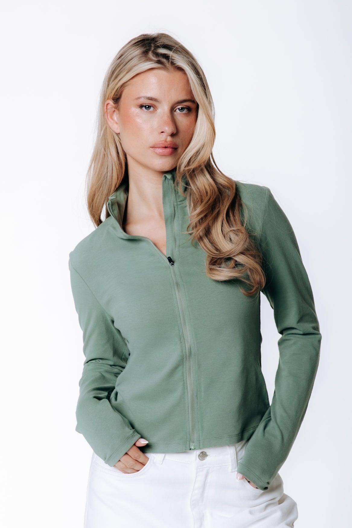 Fitted Full Zip Top | Olive Green