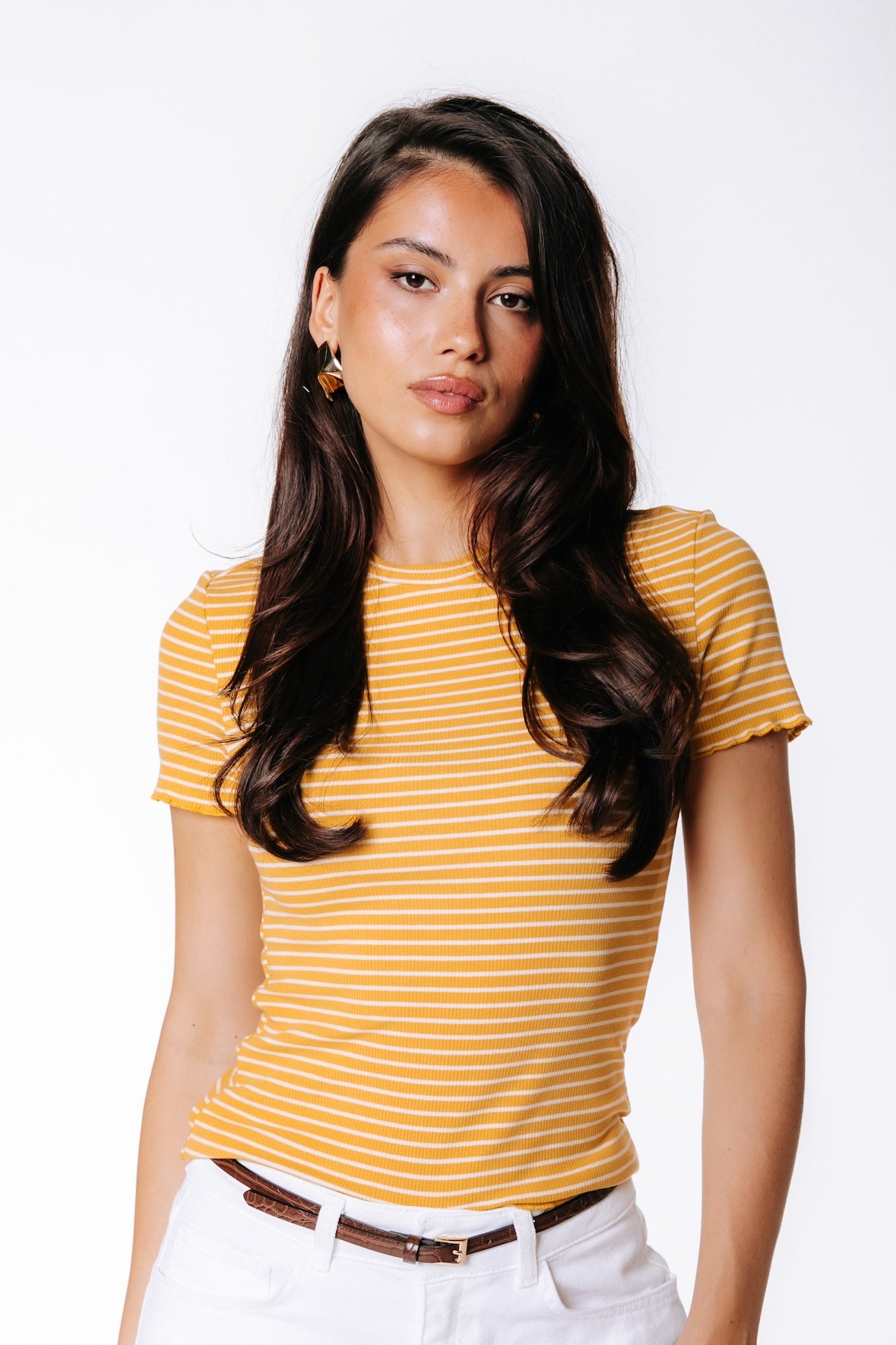 Jessie Stripe Rib Top | Yellow/White