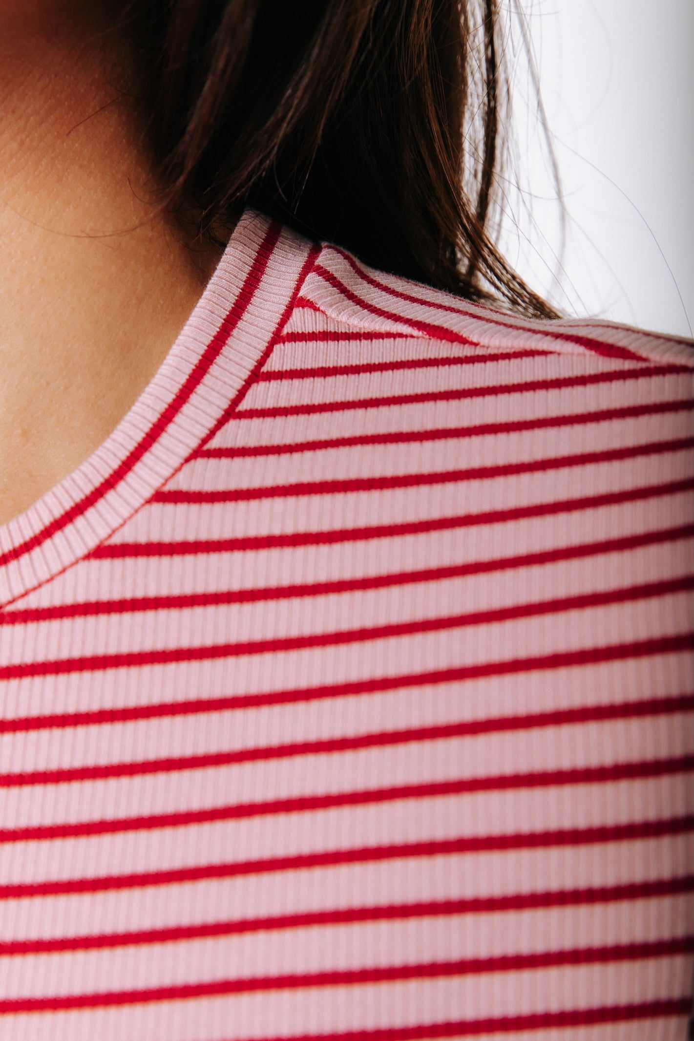 Jessie Stripe Rib Top | Pink / Red