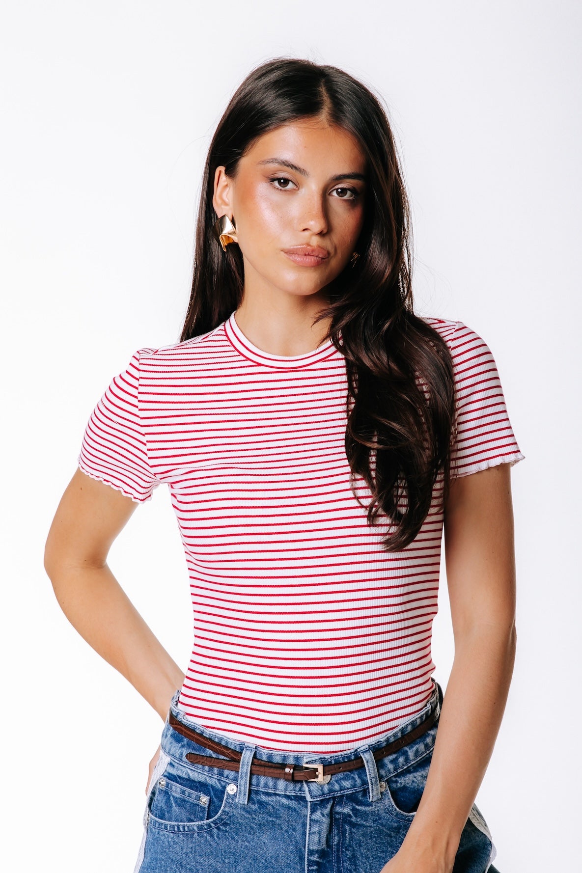 Jessie Stripe Rib Top | White/Red