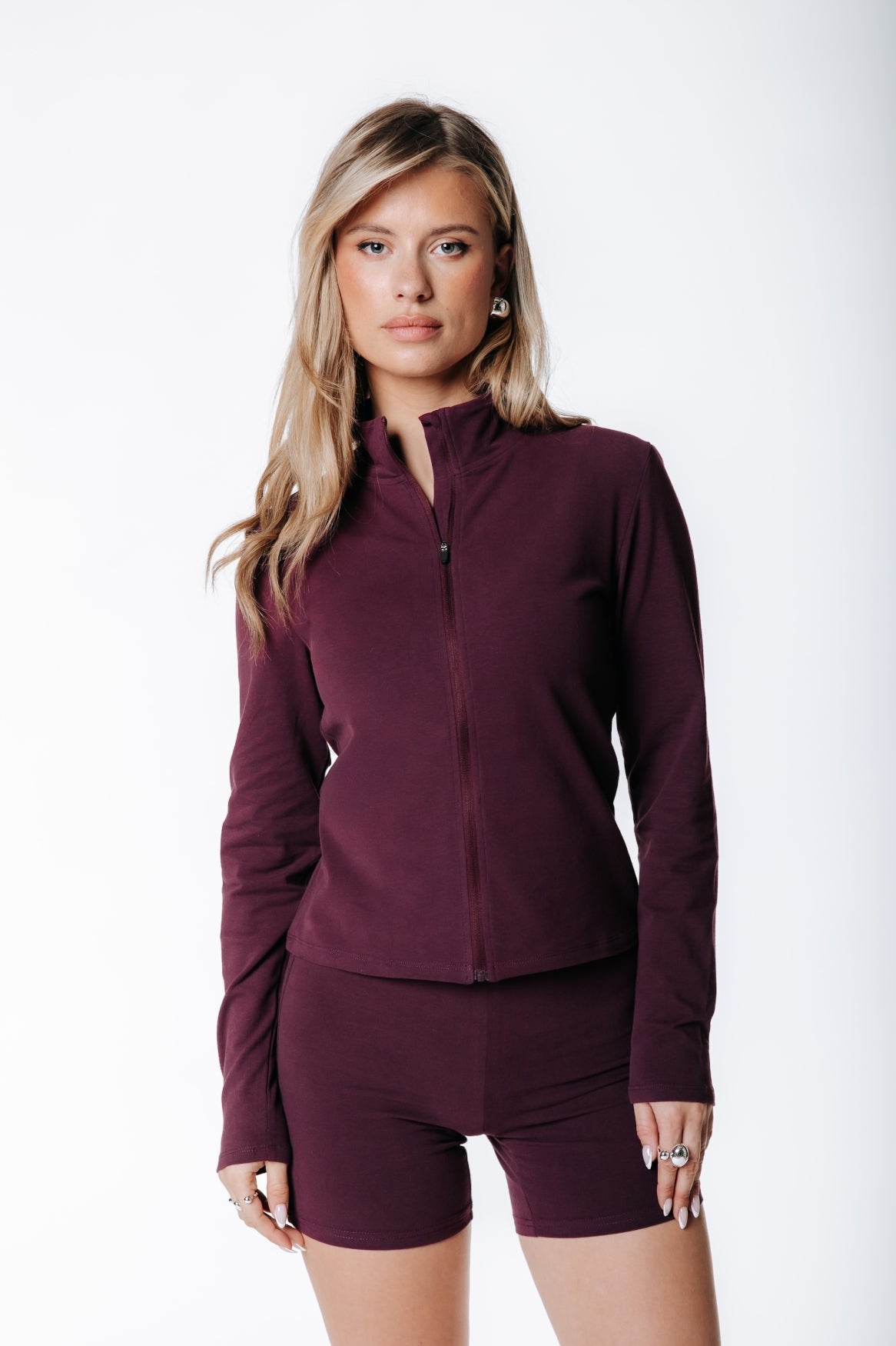 Fitted Full Zip Top | Merlot Red