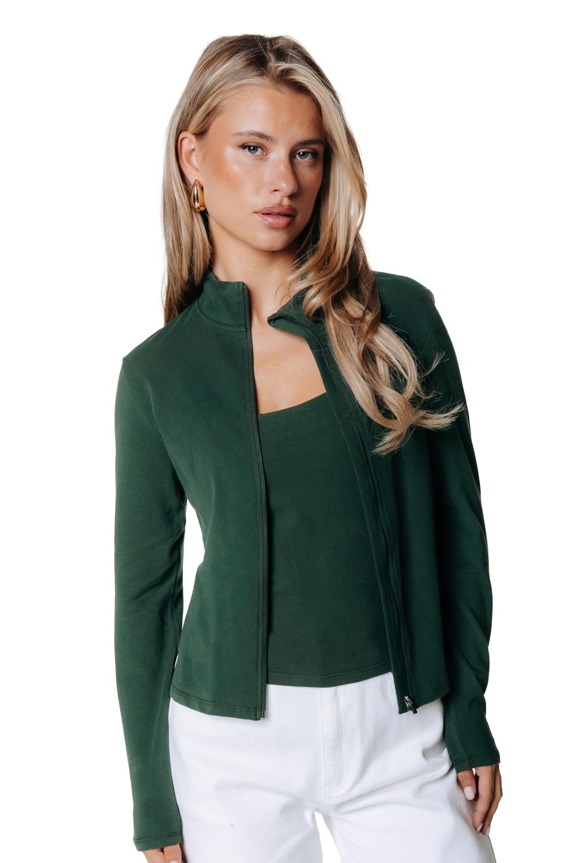 Fitted Full Zip Top | Dark green