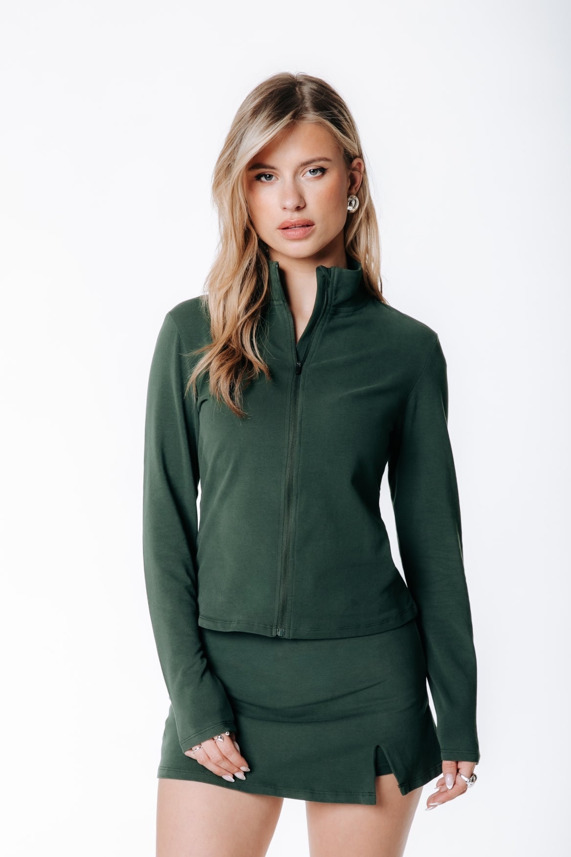 Fitted Full Zip Top | Dark green