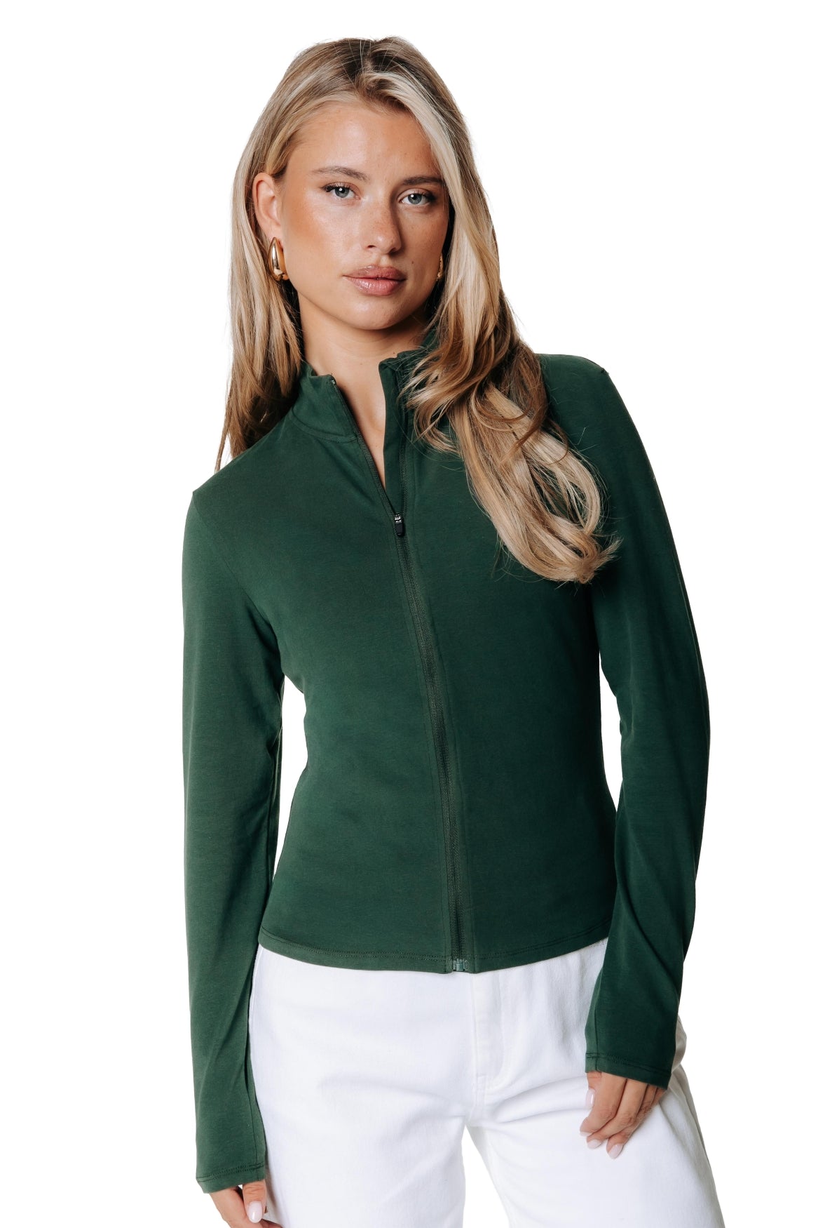 Fitted Full Zip Top | Dark green