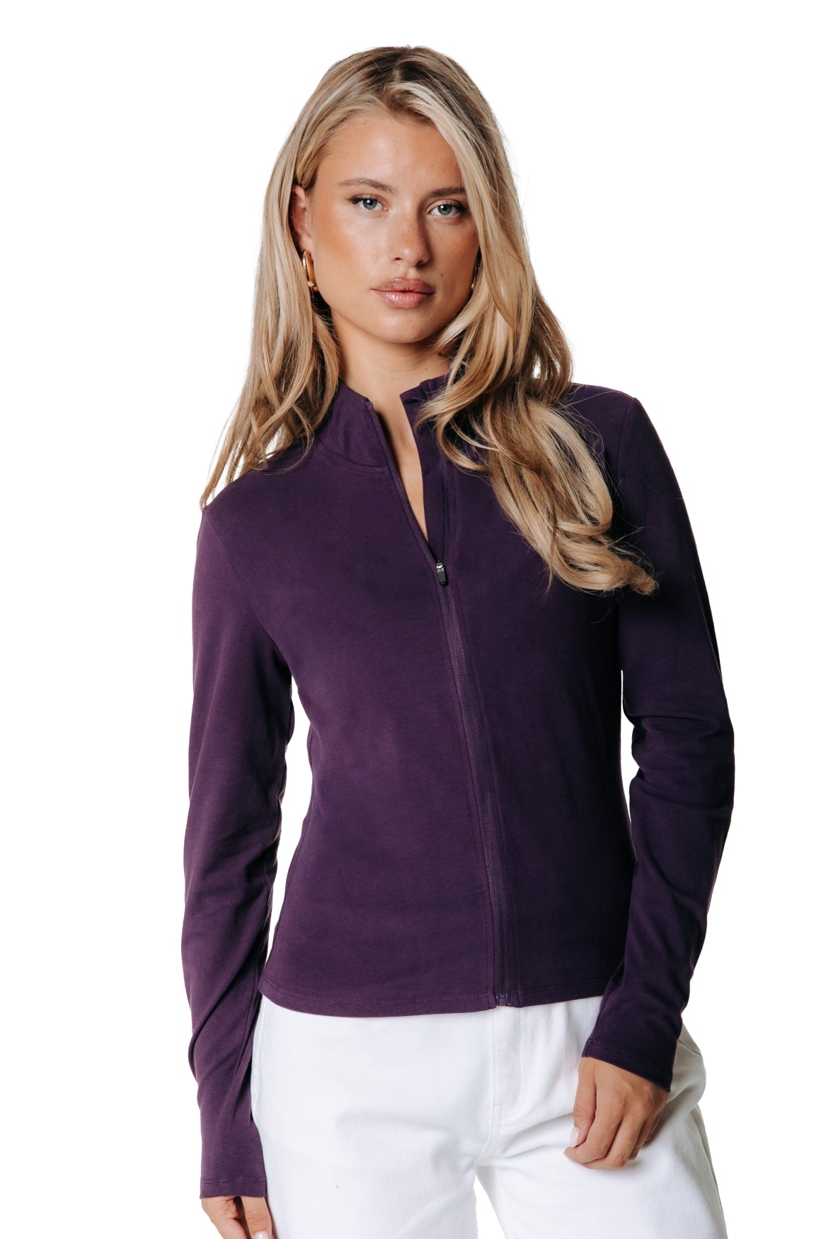 Fitted Full Zip Top | Dark purple