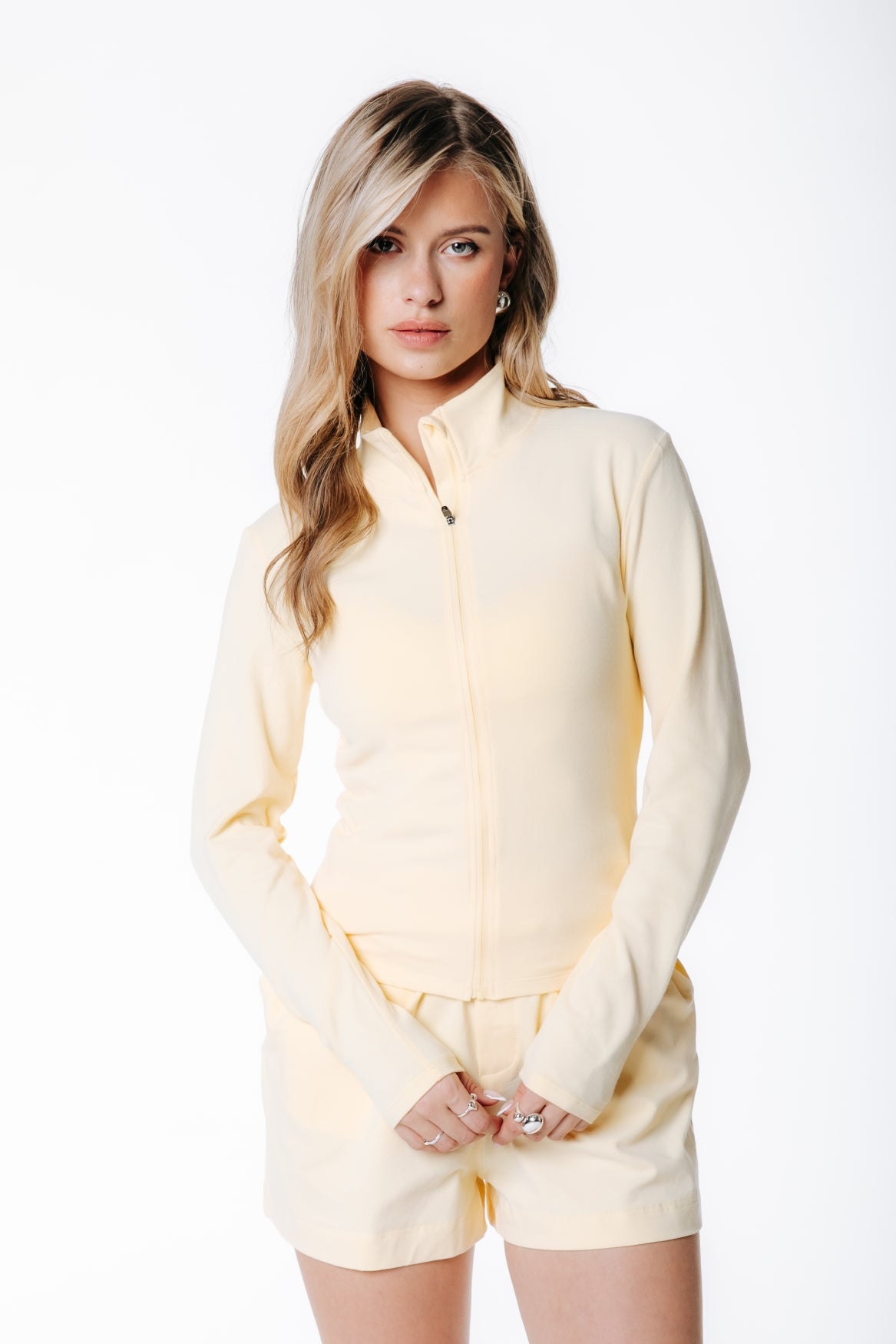 Fitted Full Zip Top | Soft yellow