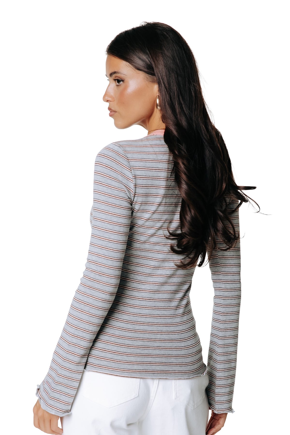 Livy Stripe Longsleeve | Grey / Coral