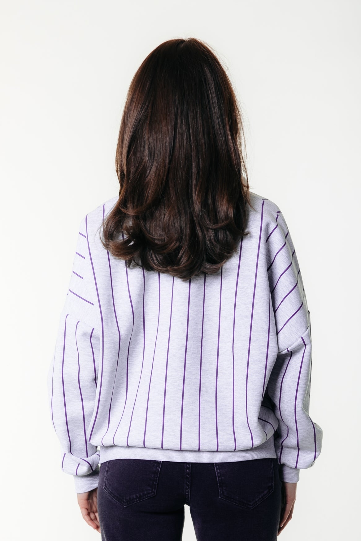 Baseball Striped Collar Sweat | Light Grey Melange / Lilac
