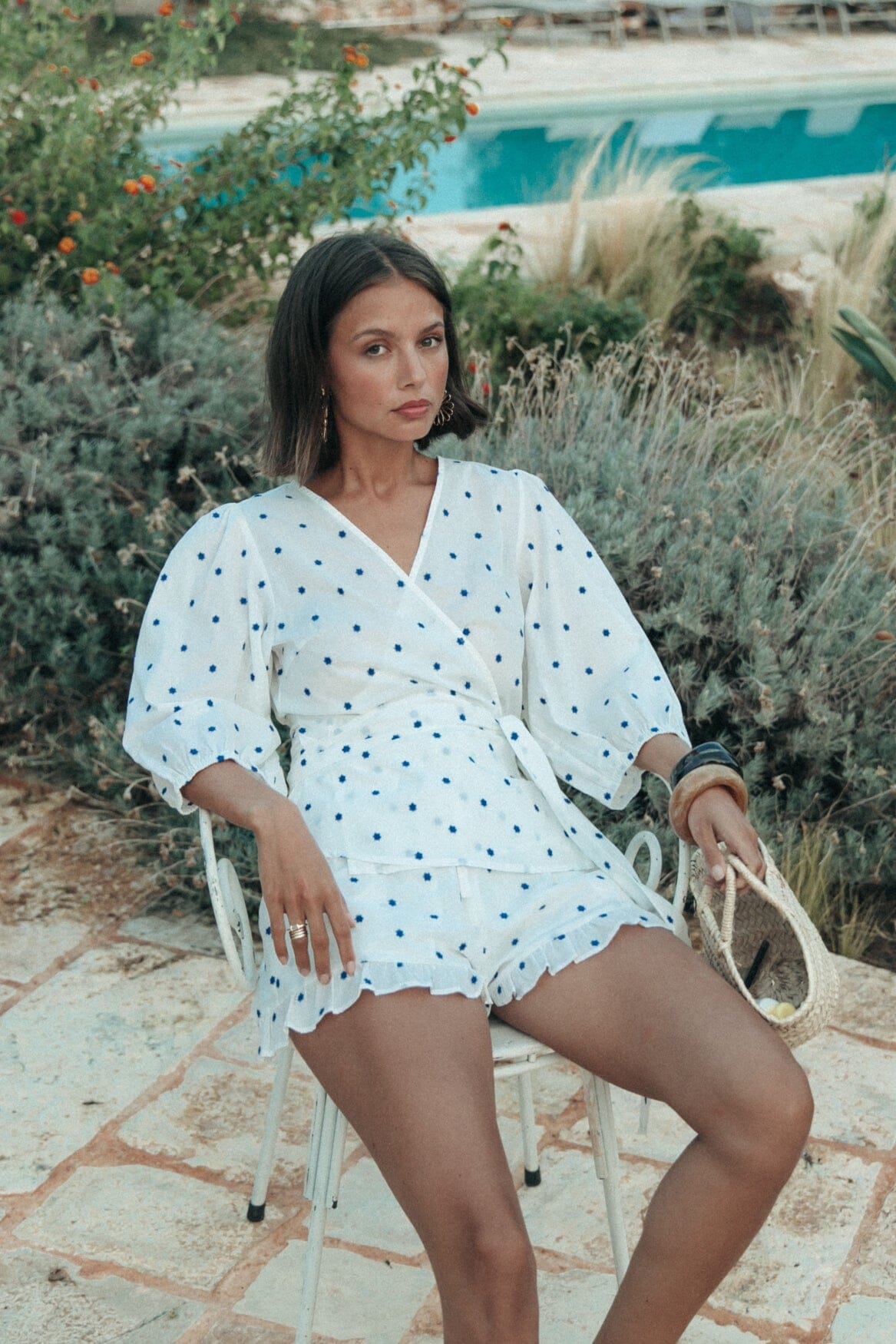 Colourful Rebel Evi Flower Embroidery Wrap Top | Standard white