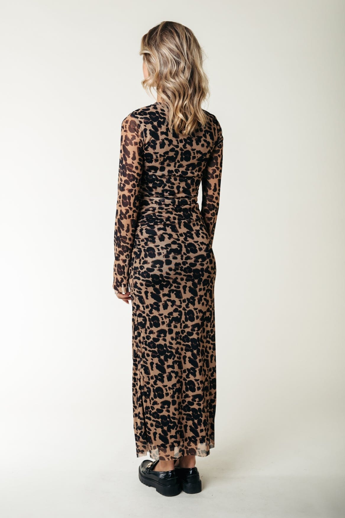 Colourful Rebel Maude Leopard Mesh Maxi Dress LS | Beige