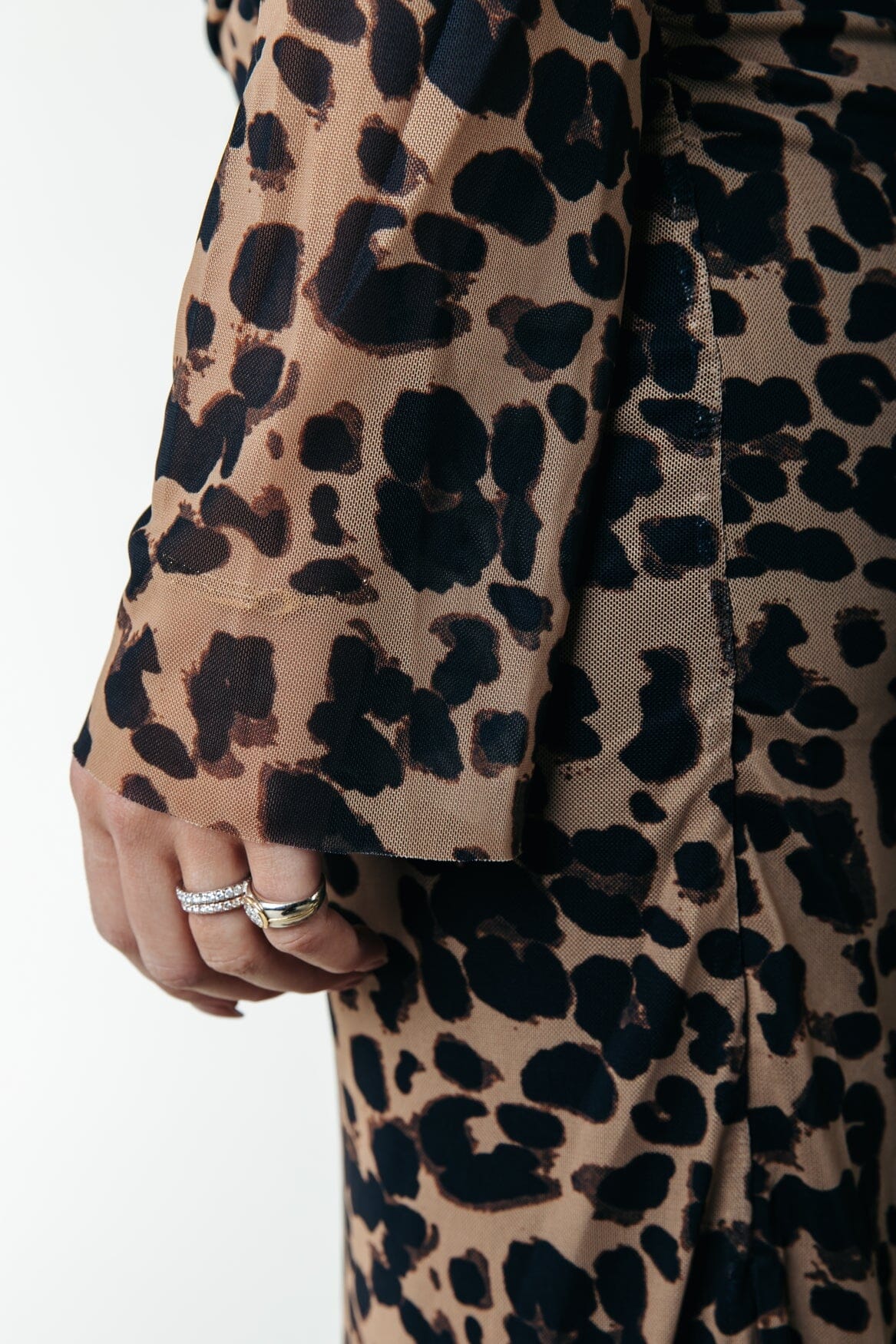 Colourful Rebel Maude Leopard Mesh Maxi Dress LS | Beige