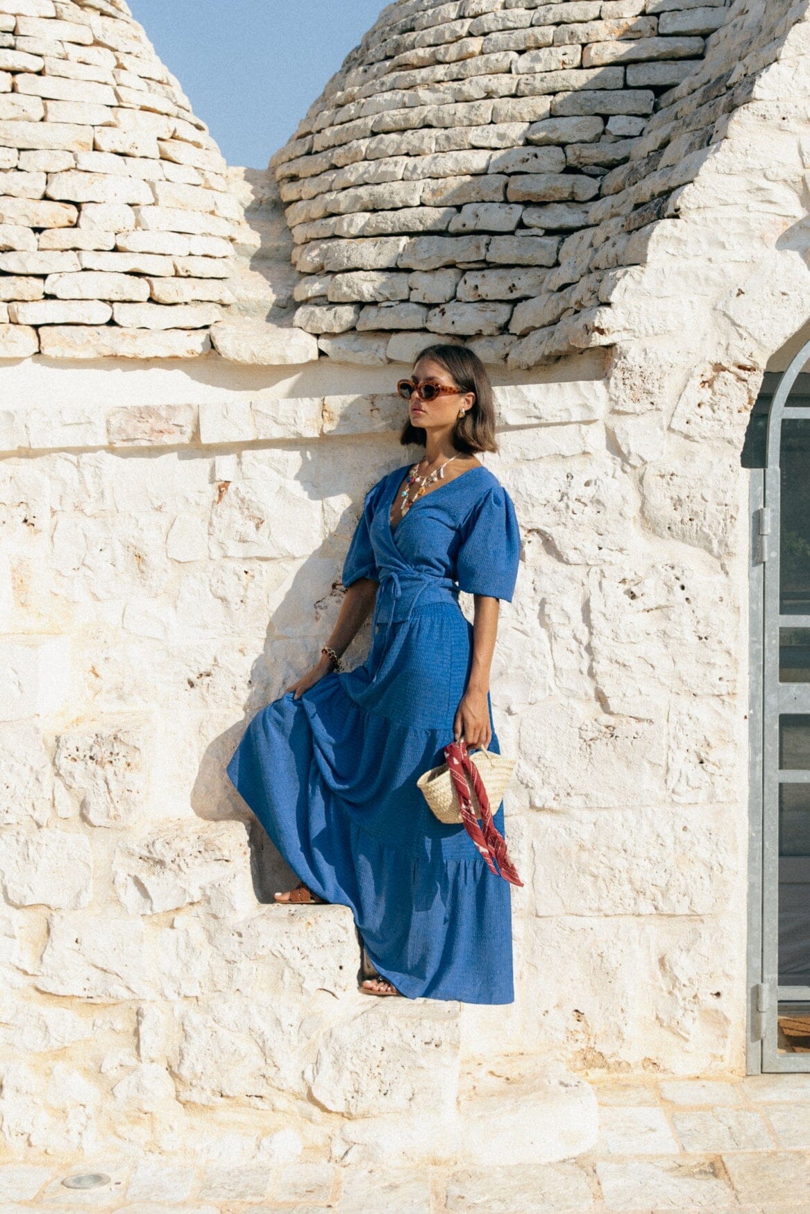 Colourful Rebel Miley Knitted Structure Wrap Top | Bright blue