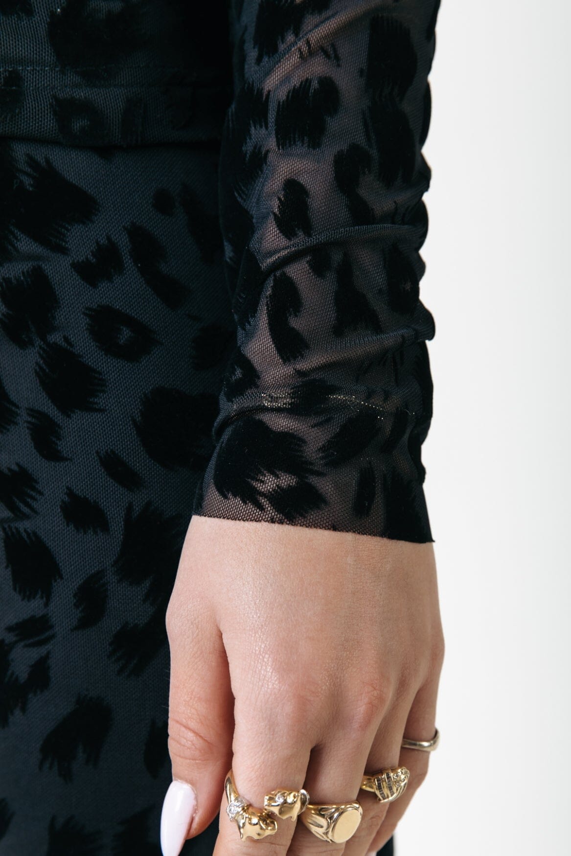 Colourful Rebel Neyo Leopard Flock Mesh Turtleneck Top | Black